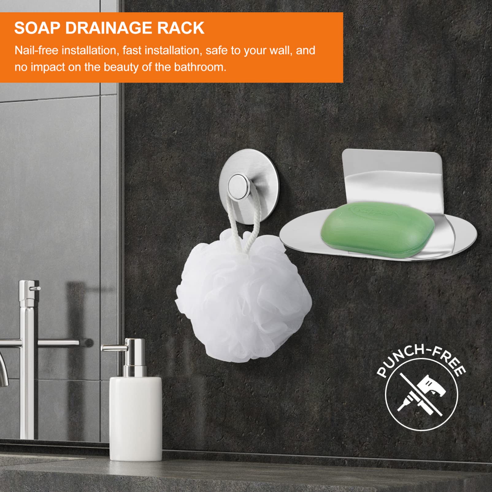 Stainless Steel Soap Dispenser with Metal Tray - Wall Mounted Sponge Holder & Drainer for Kitchen, Bathroom, Shower - Rustproof Organizer for Sponges, Soap Bars & Beauty Products - Perfect for Home, RV, and Office Use