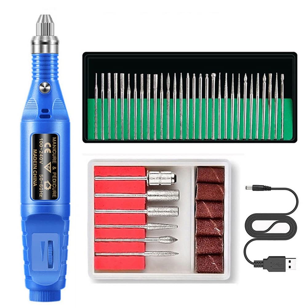 WETPET Professional Electric Nail Drill Kit - Rechargeable Nail File Machine for Acrylic & Gel Nails with 6 Bits & LED Light (Blue) | Perfect for Salon & Home Manicures