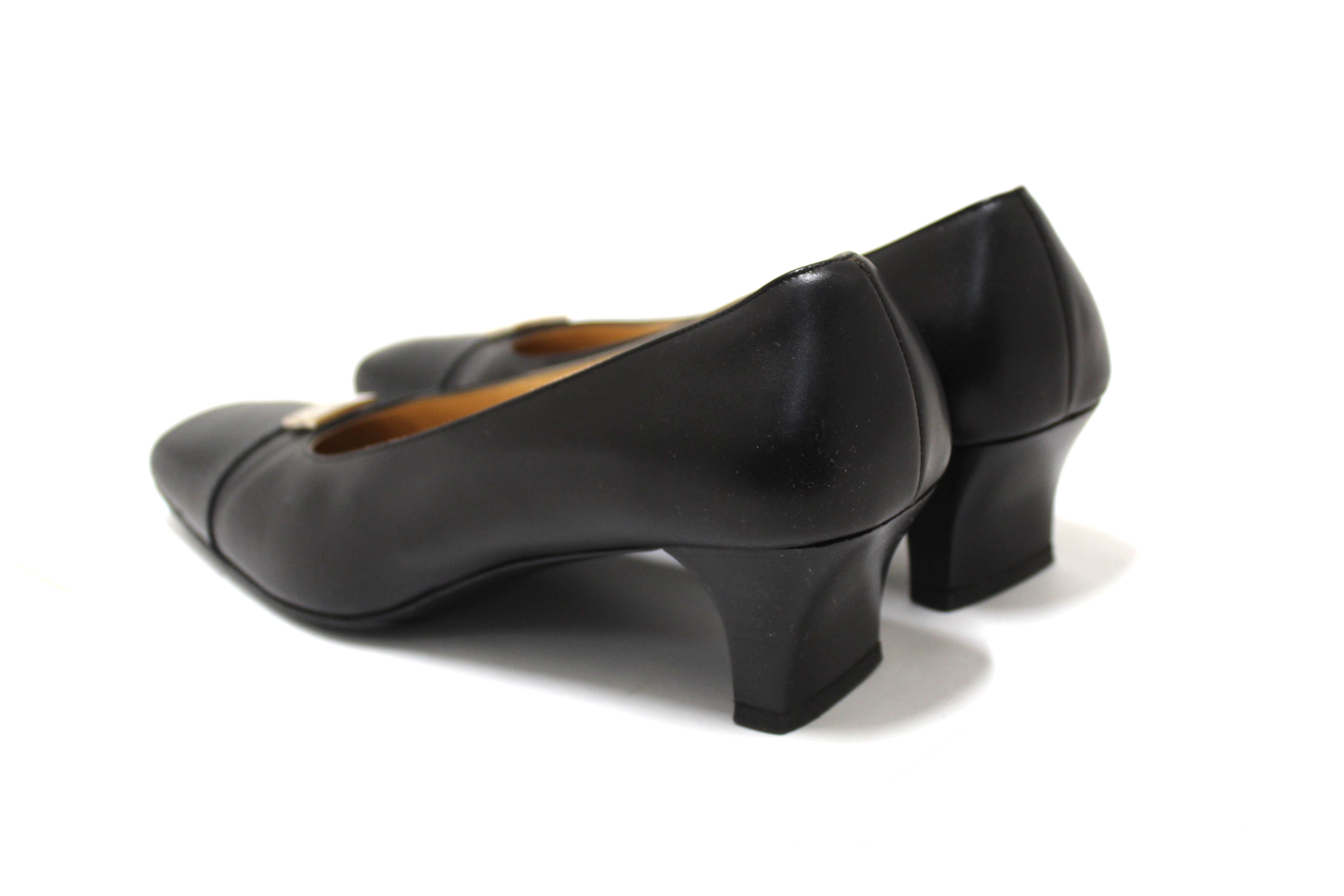 Authentic Salvatore Ferragamo Black Leather Ramila 5cm Heel Pumps Women's Shoes Size 7.5D - Perfect for Office, Parties & Formal Events