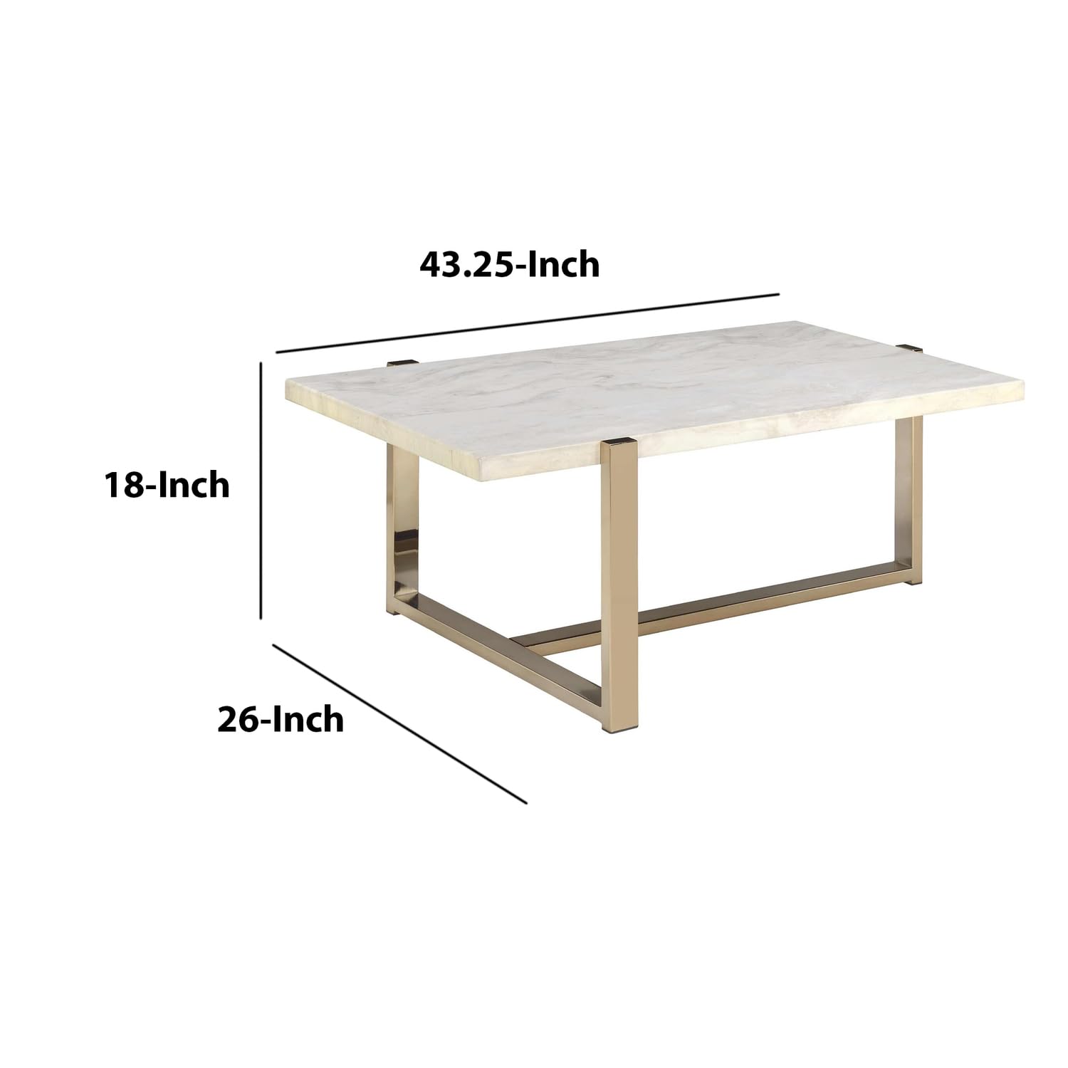 Modern White & Gold Metal Coffee Table with Faux Marble Top - Stylish Living Room Centerpiece for Small Spaces & Apartments