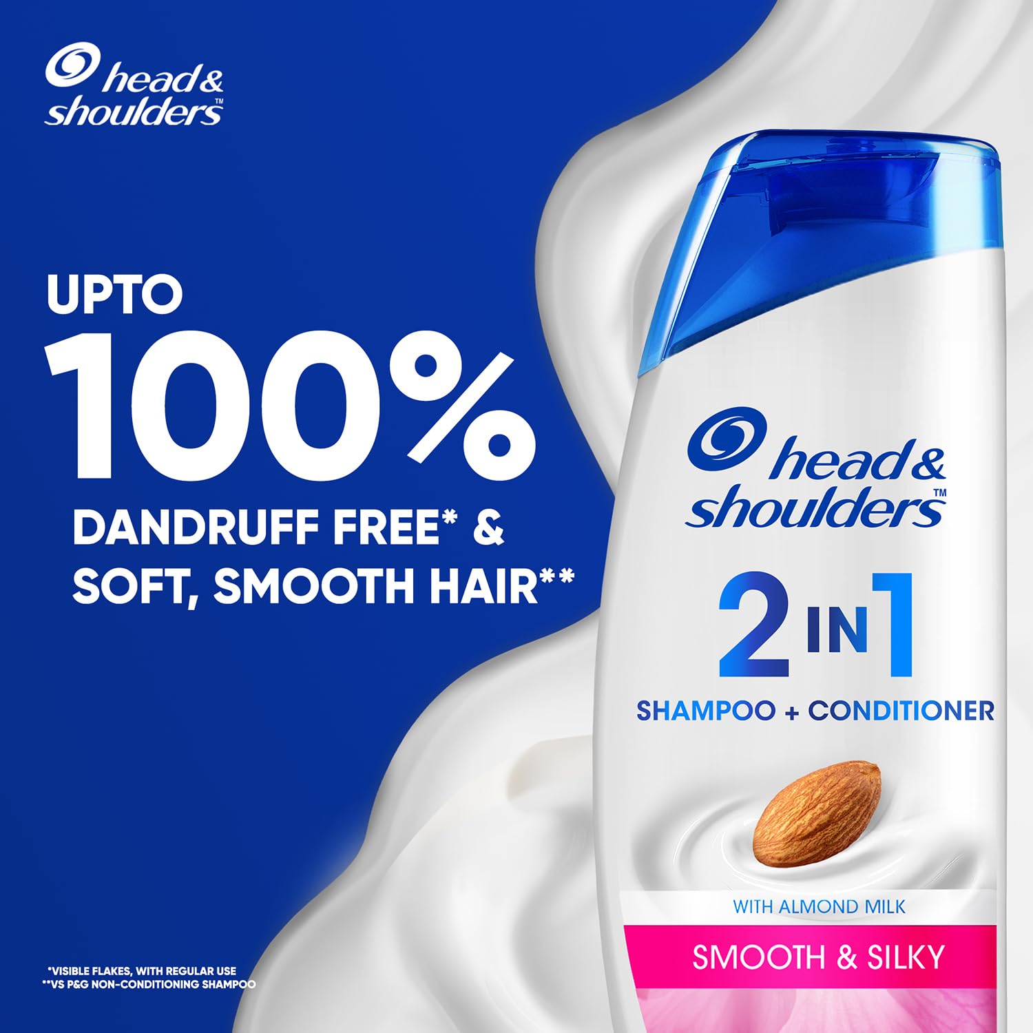 Head & Shoulders 2-in-1 Smooth & Silky Anti-Dandruff Shampoo & Conditioner with Almond Milk - 180ml for Women & Men - Hydrates & Soothes Scalp for Daily Hair Care