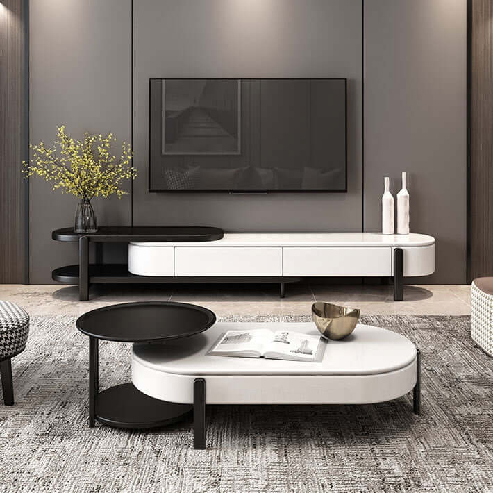 White & Black Lift Top Storage Coffee Table and Side Table Set - Modern Lacquer Finish for Living Room, Bedroom, or Office
