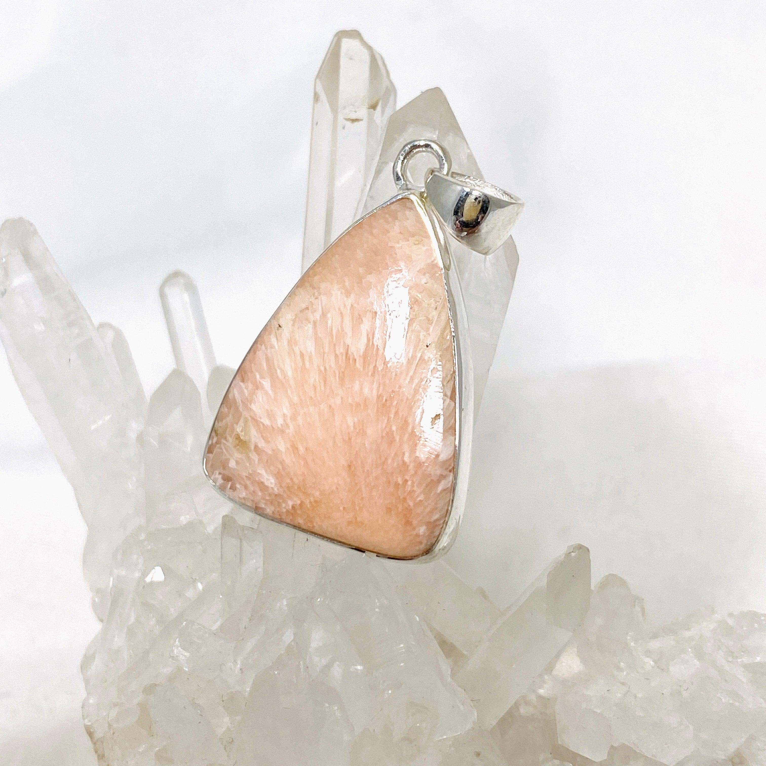Natural Peach Scolecite Triangle Pendant Necklace KPGJ4524 - Healing Crystal Jewelry for Meditation, Energy Balancing & Spiritual Growth