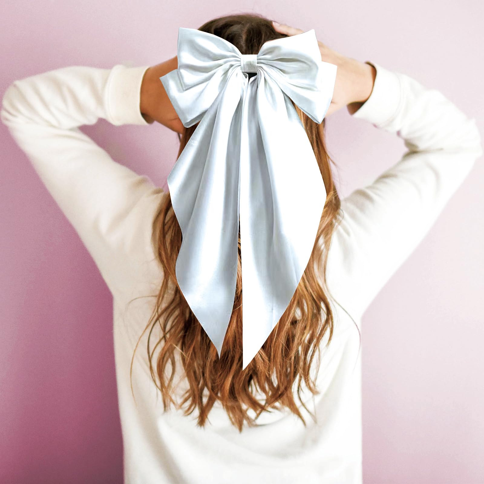 Elegant Oversized Hair Bows for Women - Large Hair Ribbon Bowknots with Metal Hair Clips | White & Black Hair Accessories | Perfect for Weddings, Parties & Everyday Style