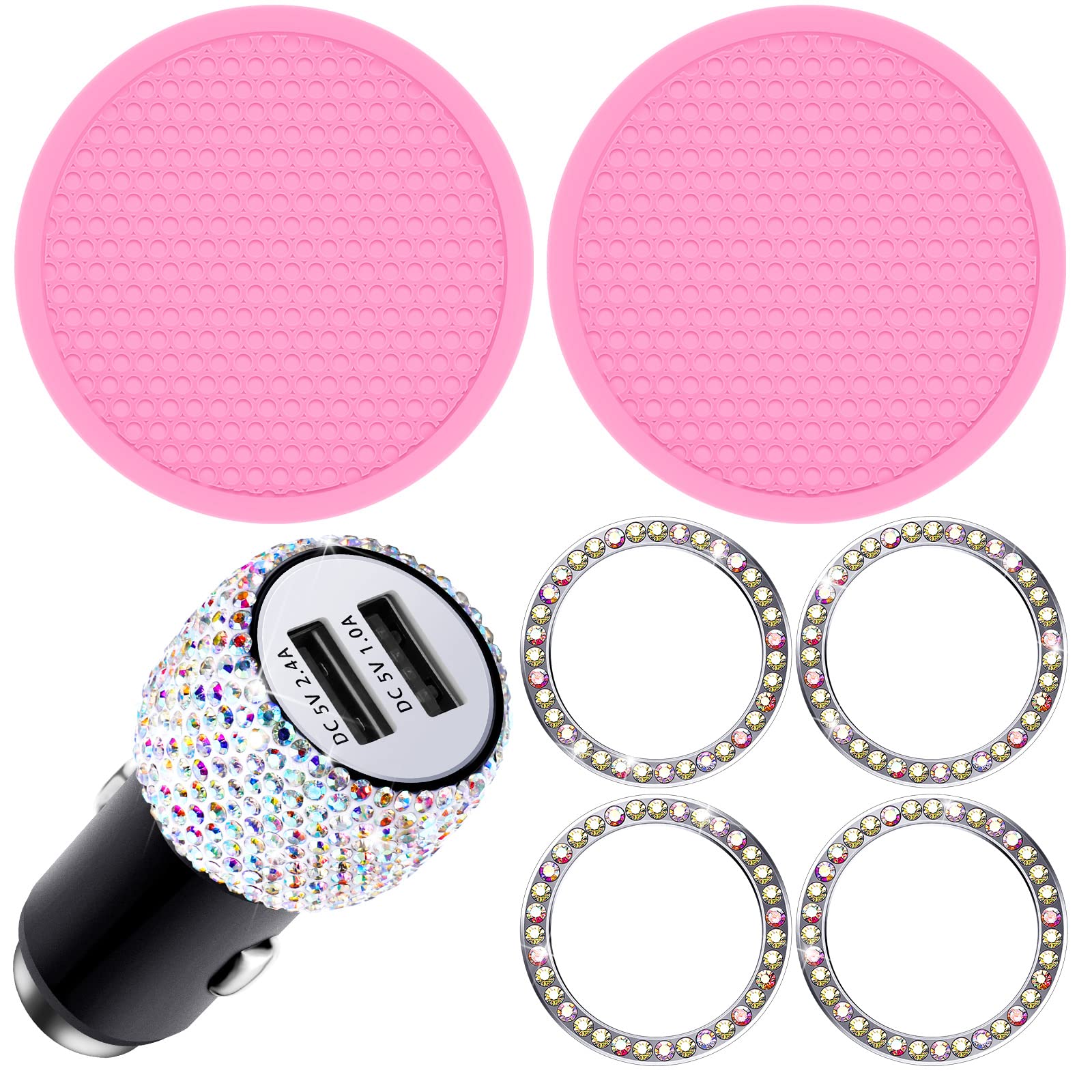 Bling Car Accessories Kit - USB Charger & Cup Holder for Stylish Cars