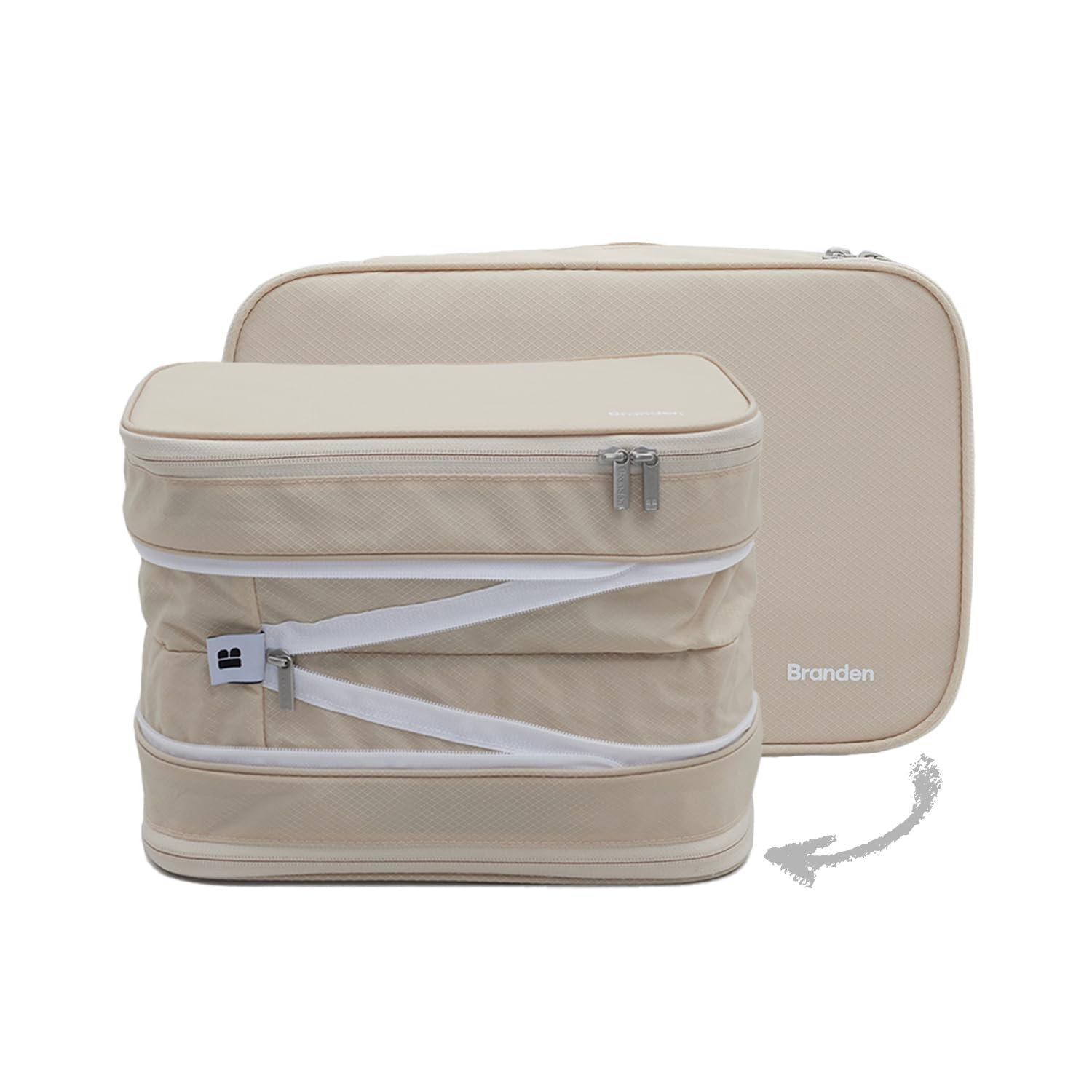 Branden Small Compression Packing Cube - Sandbeige | Travel Essentials & Luggage Organizer | Self-Compression Space Saver for Suitcases | Perfect for Overnight Trips, Road Trips, Beach Vacations & Cruises | Compact Travel Accessory for Efficient Packing