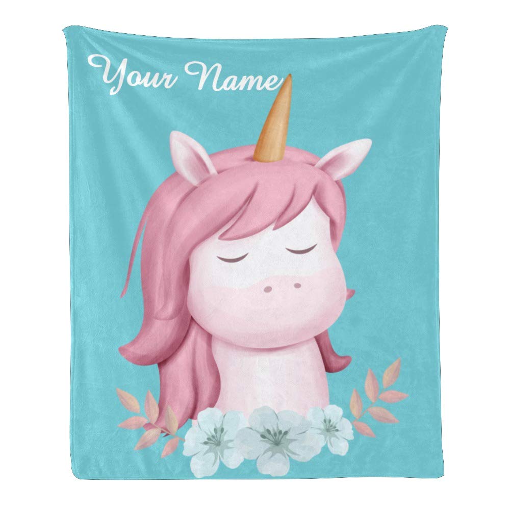 Personalized Unicorn Fleece Throw Blanket with Custom Name Text - Super Soft 50x60 Inch Blanket for Couch, Sofa & Bed - Perfect Gift for Kids, Teens & Home Decor