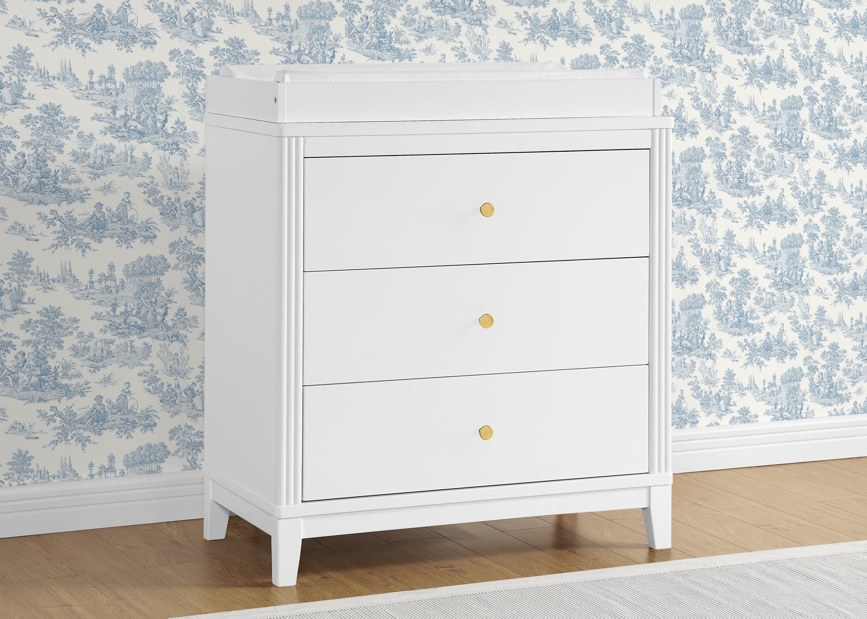 Eloise 3 Drawer Dresser with Changing Top & Interlocking Drawers - Nursery Storage Solution for Baby Clothes, Diapers & Essentials | Modern Baby Changing Table & Dresser Combo for Nursery Organization