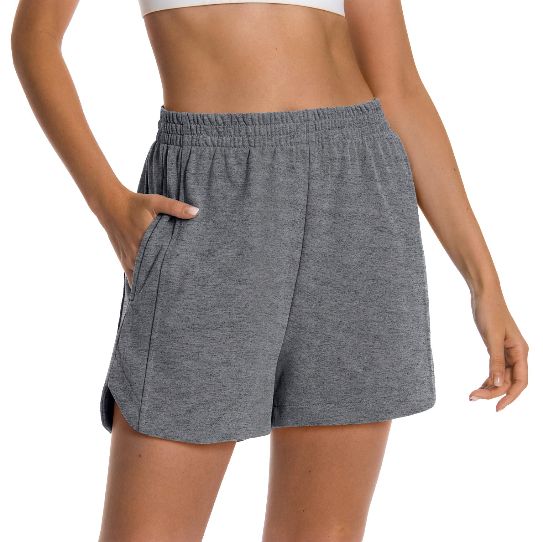 Women's Cotton Sweat Shorts with Pockets - Curved Hem Lounge & Workout Athletic Shorts for Yoga, Running, Gym and Casual Wear