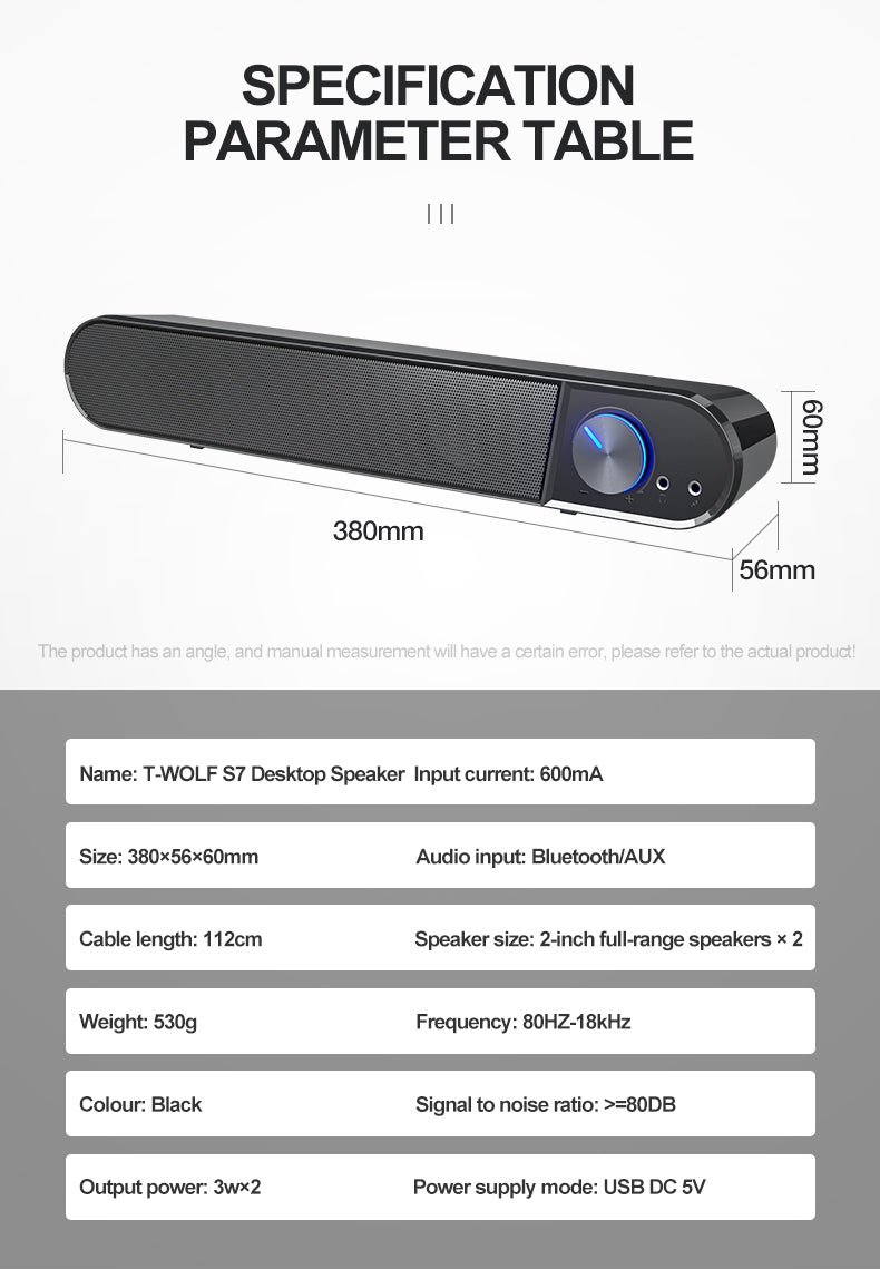 Wireless Bluetooth Speaker with USB 2.0 - Portable Soundbar for Computer, Desktop, TV, Gaming & Projectors | Plug & Play | Perfect for Home Theater, Office Meetings & Outdoor Parties (Model S7)