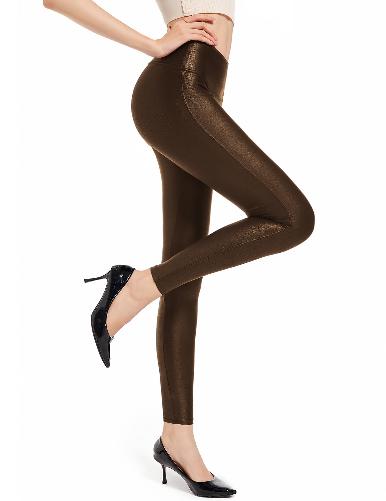 Tapata Petite Women's Faux Leather Leggings - High Waisted Pleather Yoga Pants with 25