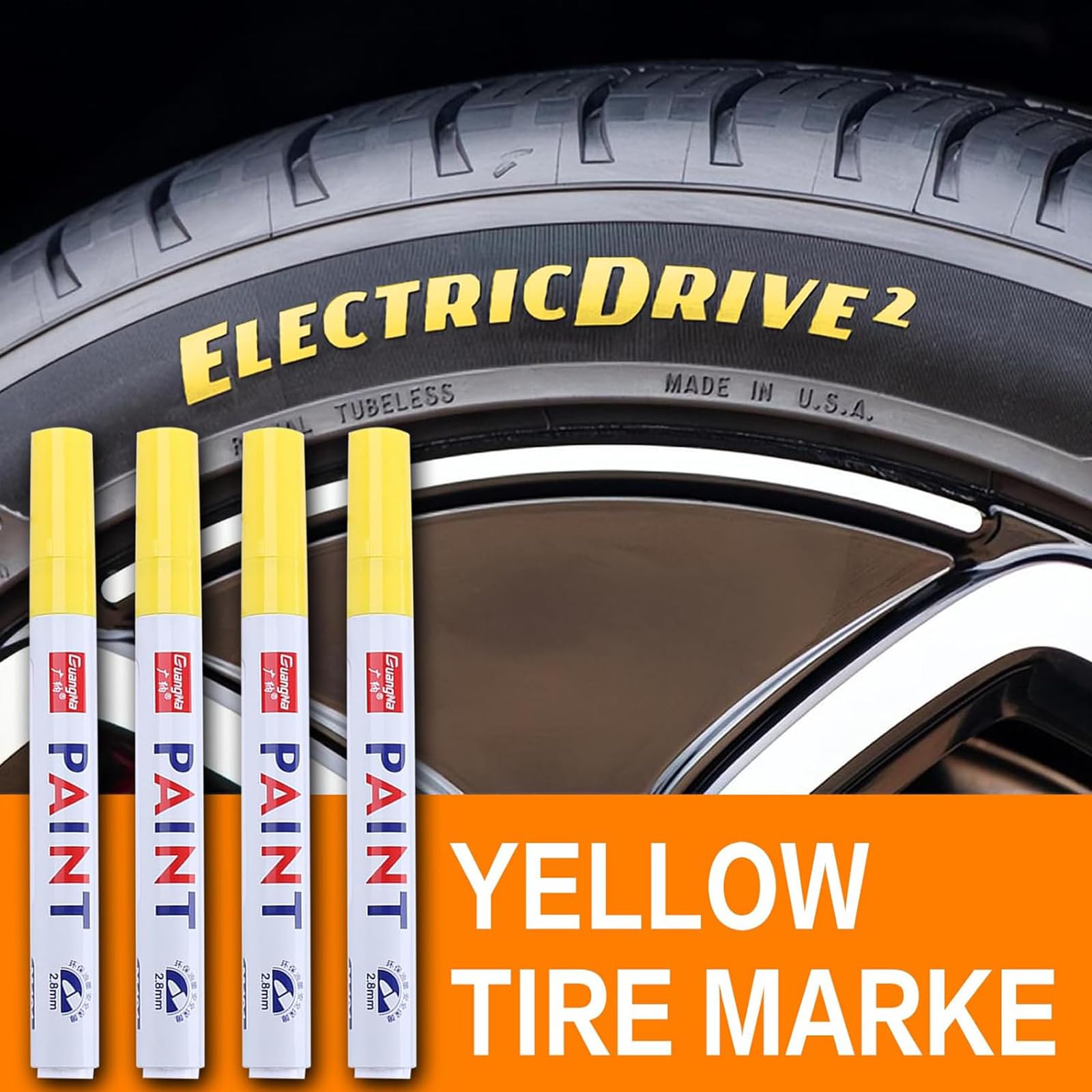 Waterproof Car Tire Paint Pen - Yellow Tire Marker for DIY Lettering & Custom Designs | Durable, Quick-Drying Ink for Car, Truck & Motorcycle Tires | Perfect for Personalization, Touch-Ups & Off-Road Vehicles