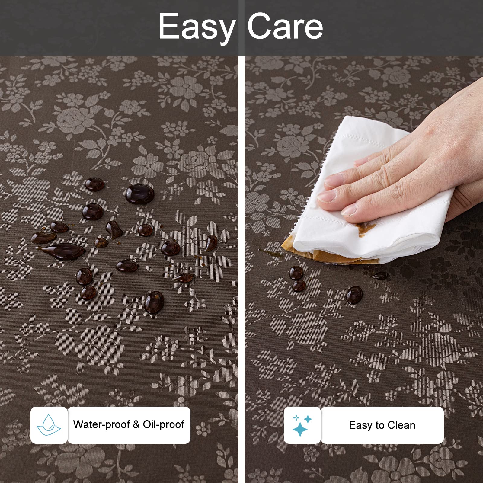 Smiry Waterproof Heavy Duty Vinyl Tablecloth, Wipeable Washable Rectangle Table Cover for Kitchen, Dining Room, and Outdoor Patio (Coffee, 60
