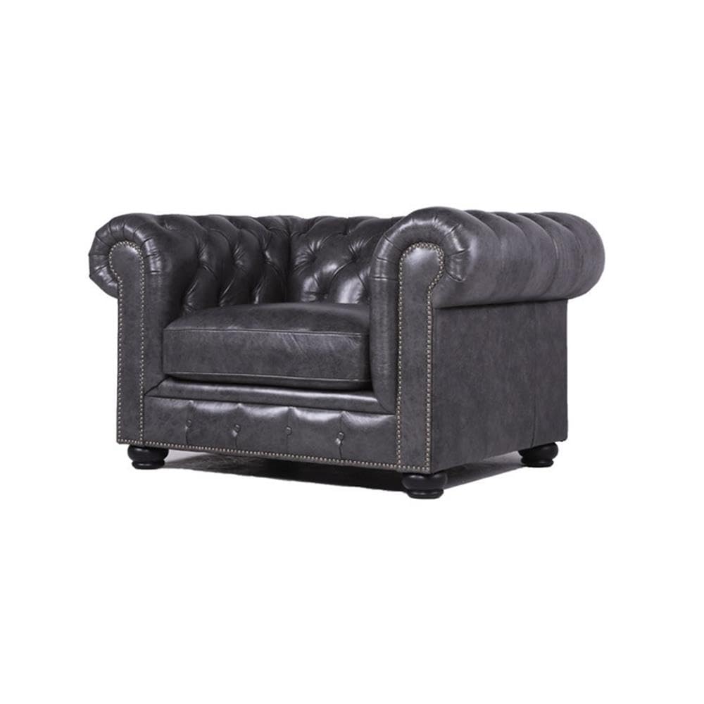Home Square 2-Piece Gray Leather Chesterfield Accent Chair and Sofa Set - Perfect for Living Room, Office, or Study Decor