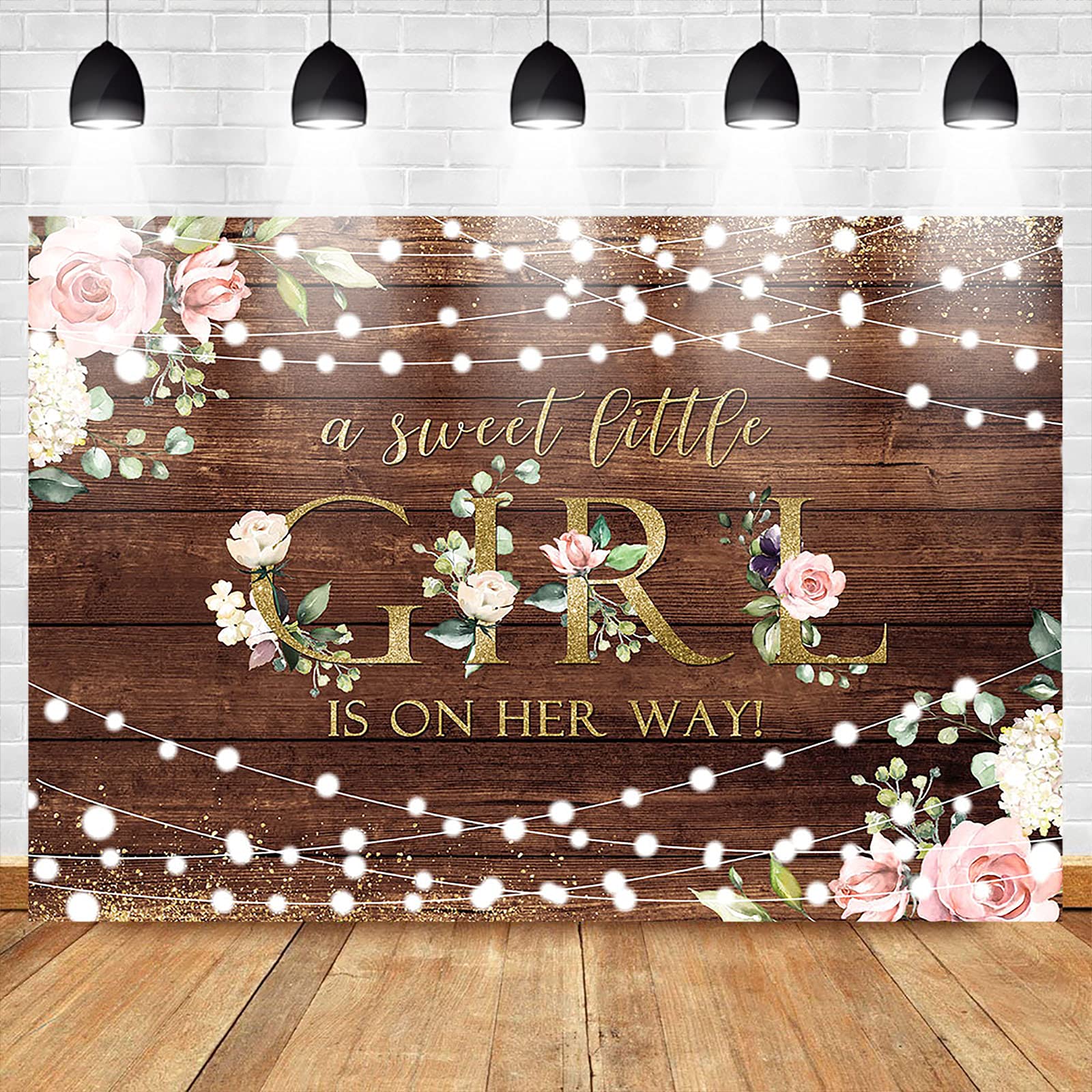 Rustic Wooden Baby Shower Backdrop - Floral 'A Sweet Little Girl is On The Way' Banner for Girl's Party Decor (5x3ft) | Photo Booth Props, Nursery Decor & Gender Reveal Party Supplies