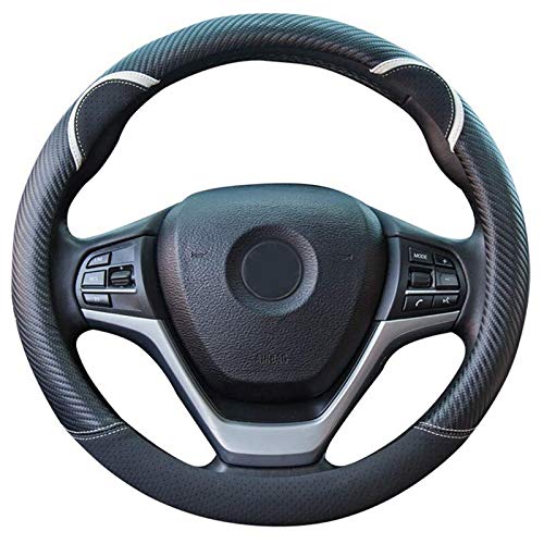 Premium Carbon Fiber & Synthetic Leather Steering Wheel Cover - Universal 15 Inch Fit for Cars, SUVs & Trucks - Non-Slip Grip, Heat Protection (Black) - Perfect for Daily Commute, Road Trips & Enhanced Driving Comfort