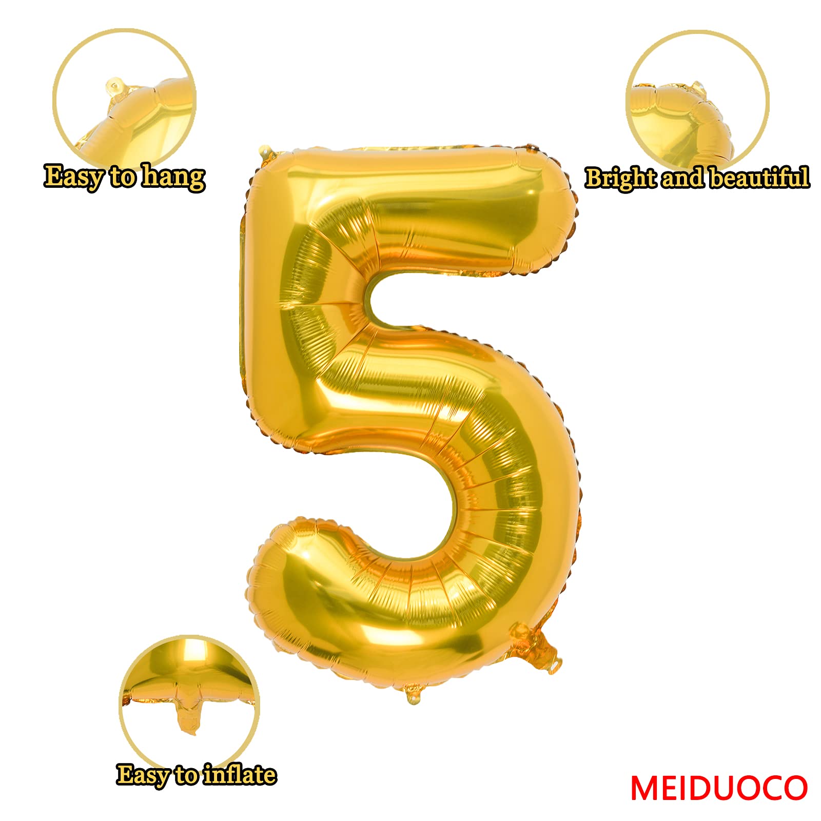 32 Inch Gold Number 5 Foil Balloon - Birthday Party Decoration Supplies for Anniversary, Graduation, Baby Shower & Special Events (Pack of 1)