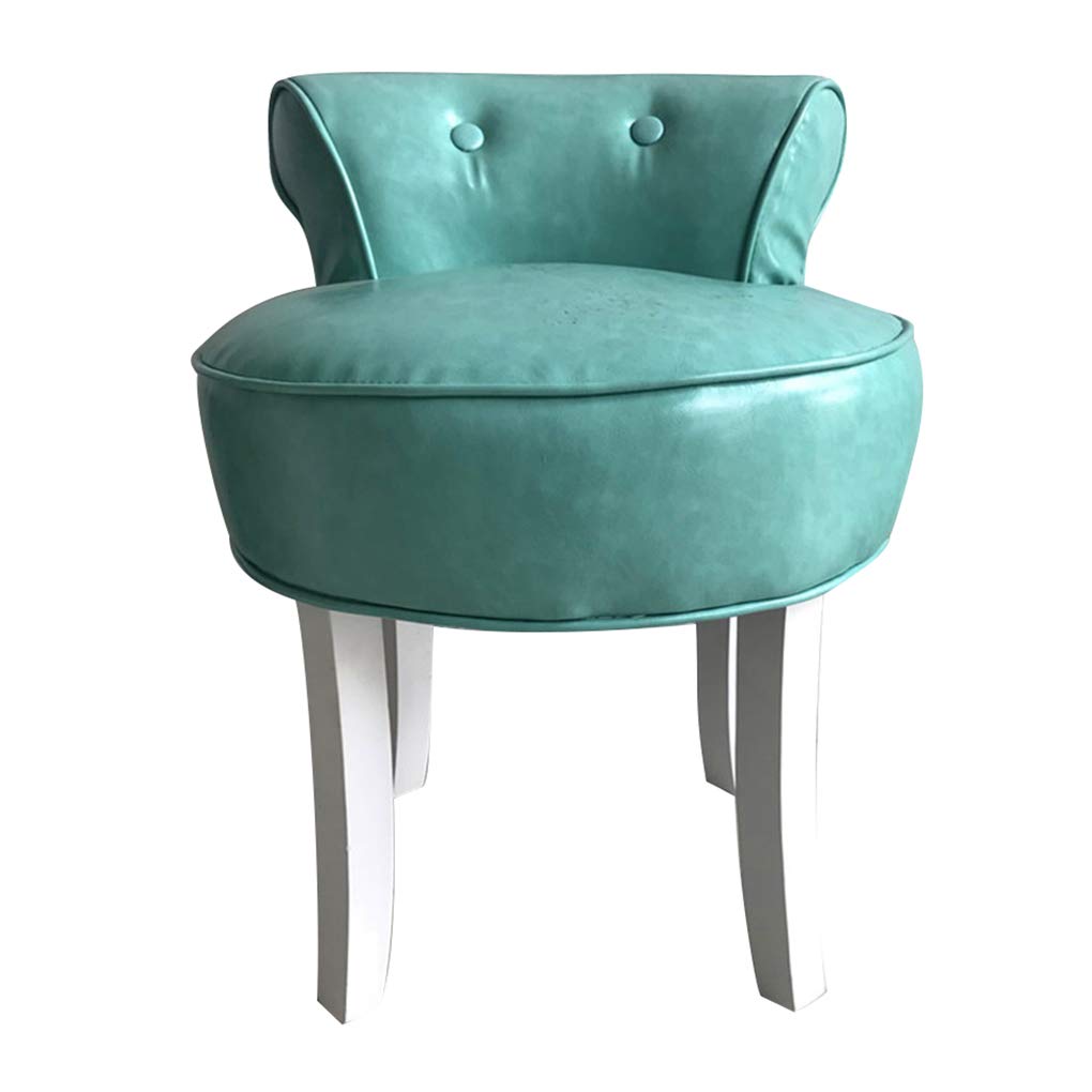 Upholstered Vanity Bench with Padded Seat & Solid Wood Fan Backrest - Baroque Style Makeup Stool, Dressing Chair & Piano Stool - Easy Clean Oil Wax Leather - Perfect for Bedroom, Boudoir & Dressing Room Decor