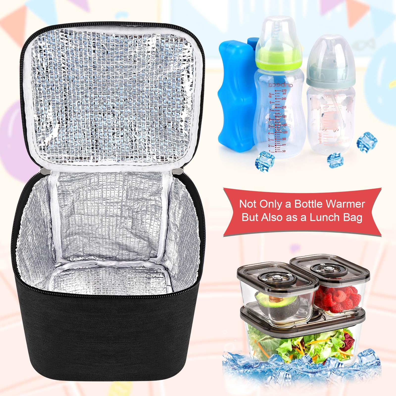 **Accmor Insulated Breastmilk Cooler Bag with Ice Pack - Portable Baby Bottle Cooler for Nursing Moms, Daycare & Travel - Fits 4 Large 8oz Bottles - Perfect for On-the-Go, Work, or Outdoor Activities (Black)**