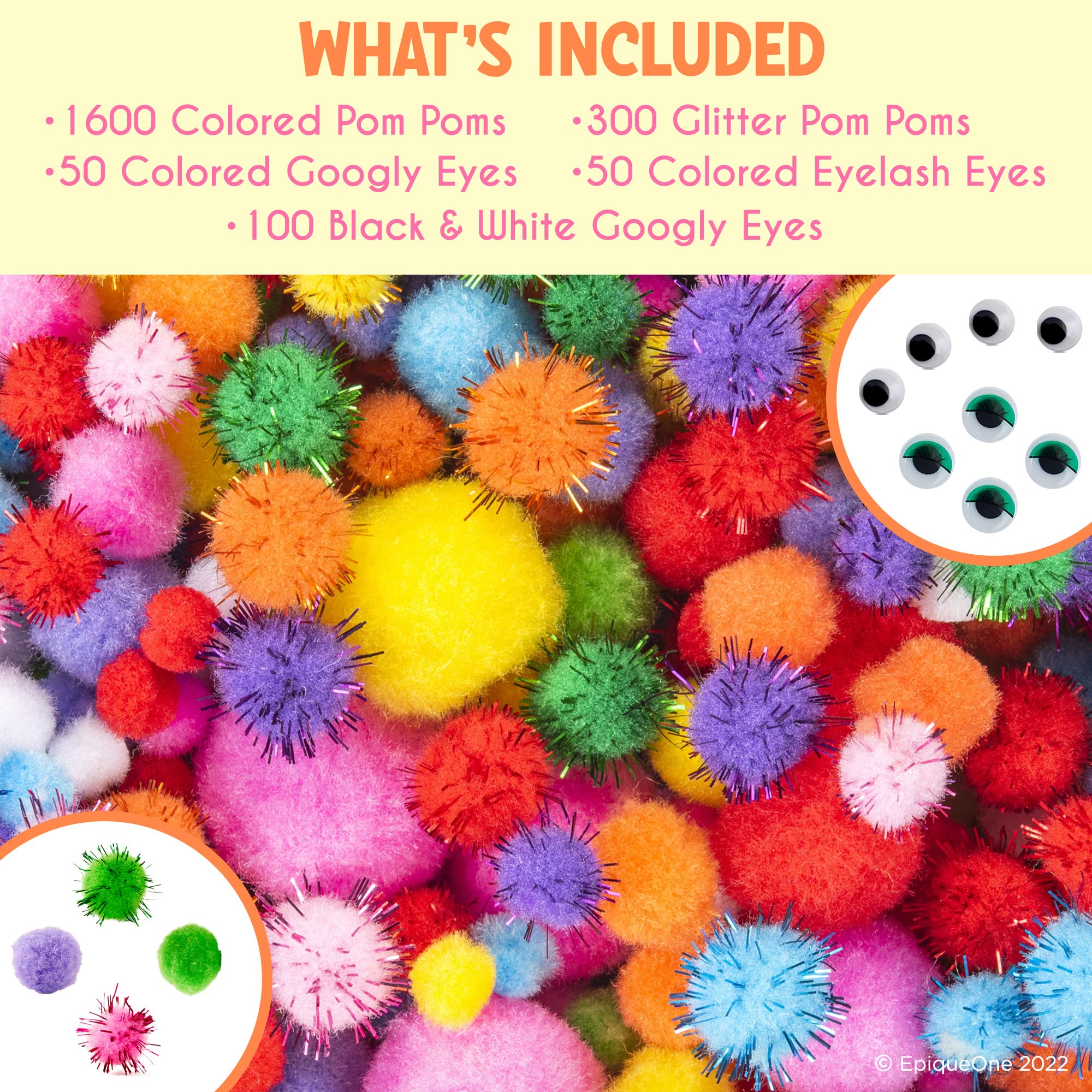EpiqueOne 2100-Piece Arts & Crafts Kit with Pom Poms, Googly Eyes, Glitter Balls | Complete DIY Craft Supplies for Kids & Adults | Perfect for School Projects, Home Decor, Party Favors & Creative Gift Making