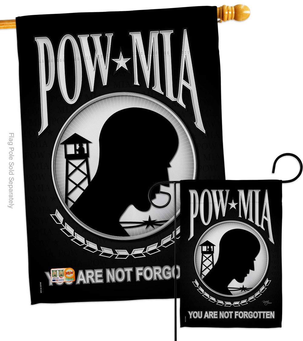 POW MIA Garden House Flags Set - 28x40 Inch American Military Veteran Yard Banner - Vietnam War Armed Forces Tribute - Made in USA Outdoor Decorative Gift for Patriotic Home & Garden Display
