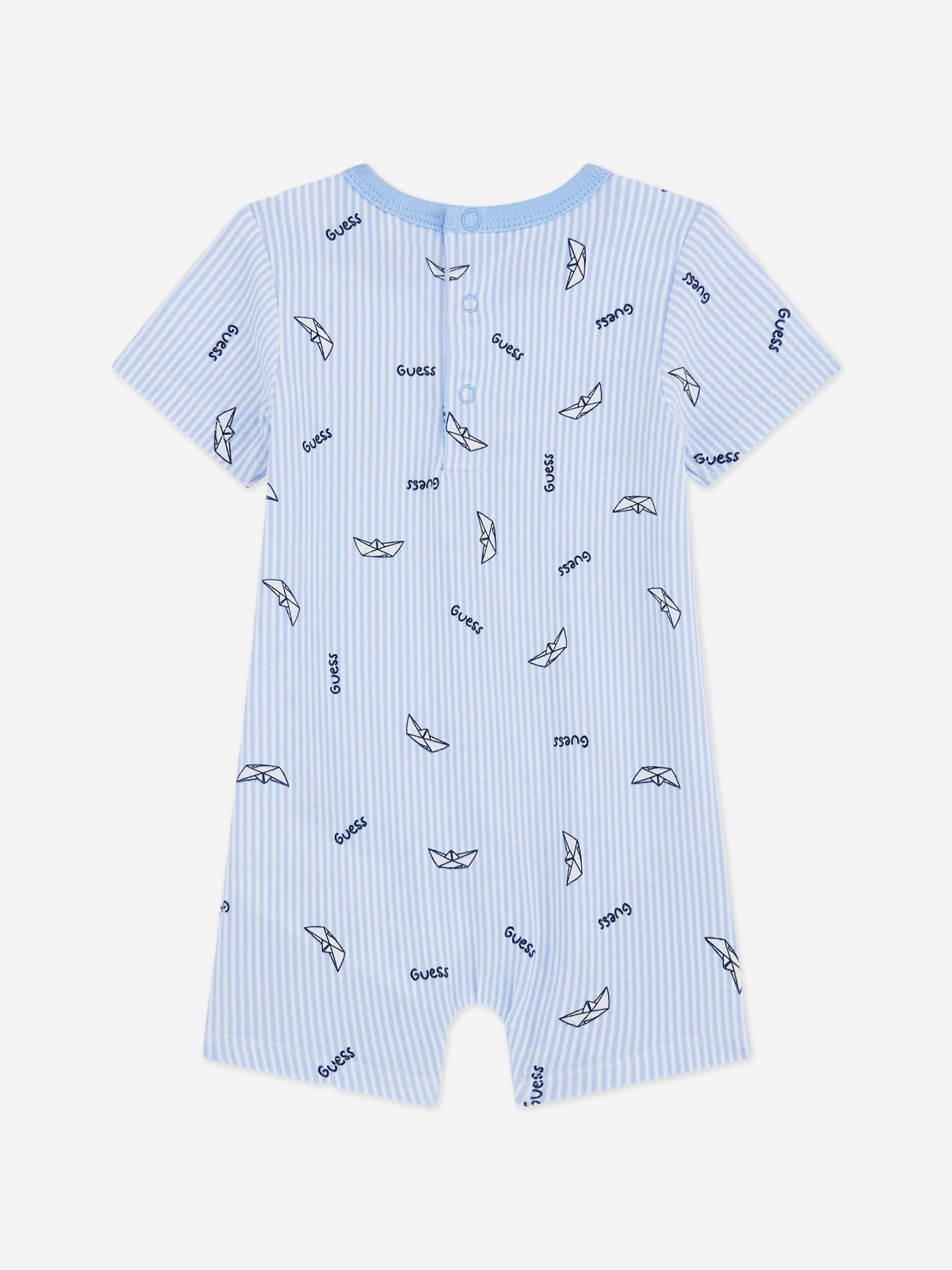 Adorable Baby Boys Blue Boat Print Romper - Soft Cotton One-Piece Outfit for Summer Playdates & Beach Vacations