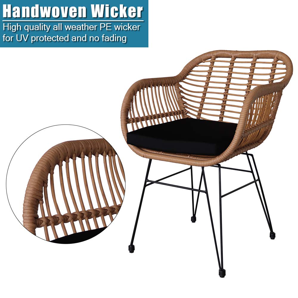 3-Piece Wicker Rattan Patio Conversation Set with Tempered Glass Table - Outdoor Garden Furniture for Backyard, Poolside & Balcony Relaxation