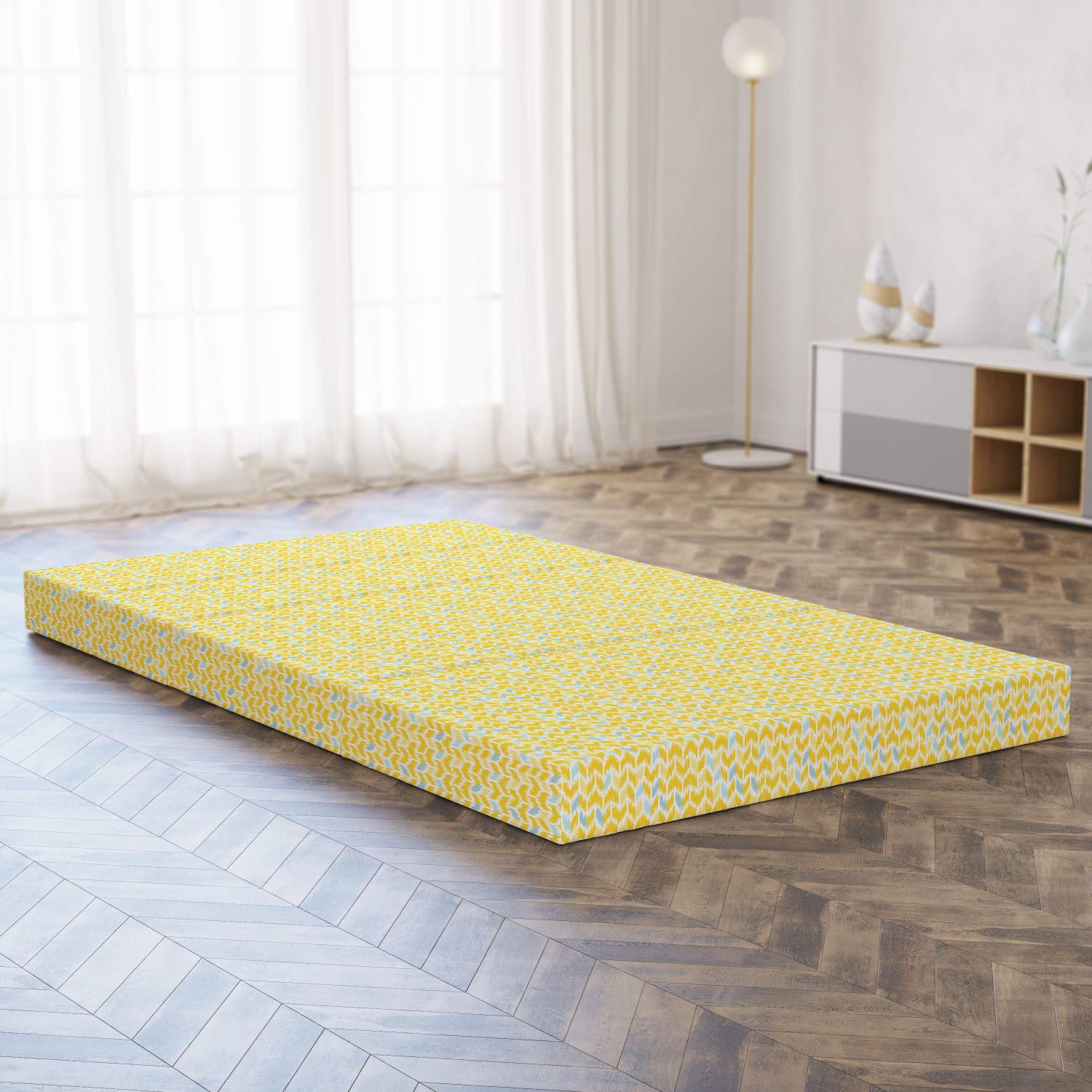 Ambesonne Yellow Chevron Foldable Mattress - Ikat Style Tile Design, 78.7