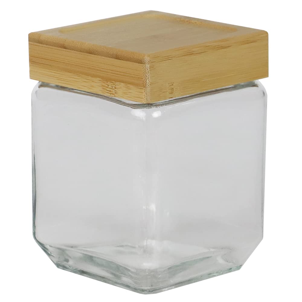 Premium Square Glass Canister with Bamboo Lid - 42oz Airtight Food Storage Container for Kitchen Pantry | Thick Durable Glass Jar for Coffee, Tea, Sugar, Flour, Snacks & Craft Supplies | Ideal for Home Organization & Gift Giving
