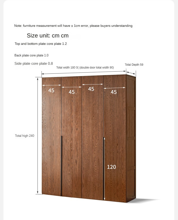 Solid Oak Wood Wardrobe - Spacious & Durable Closet Organizer for Bedroom, Living Room, or Walk-In Closet Storage