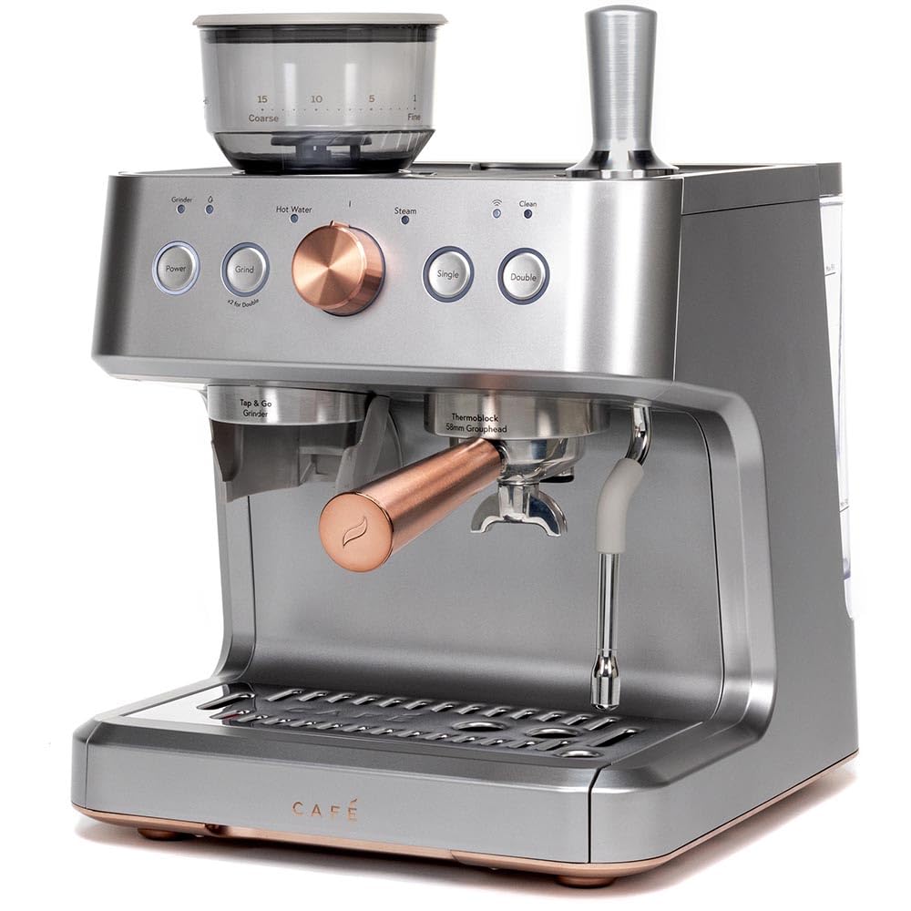 Café Bellissimo Semi Automatic Espresso Machine with Milk Frother - WiFi Connected Smart Coffee Maker, Built-In Bean Grinder, 15-Bar Pump & 95oz Water Tank - Stainless Steel | Perfect for Home Baristas & Coffee Lovers