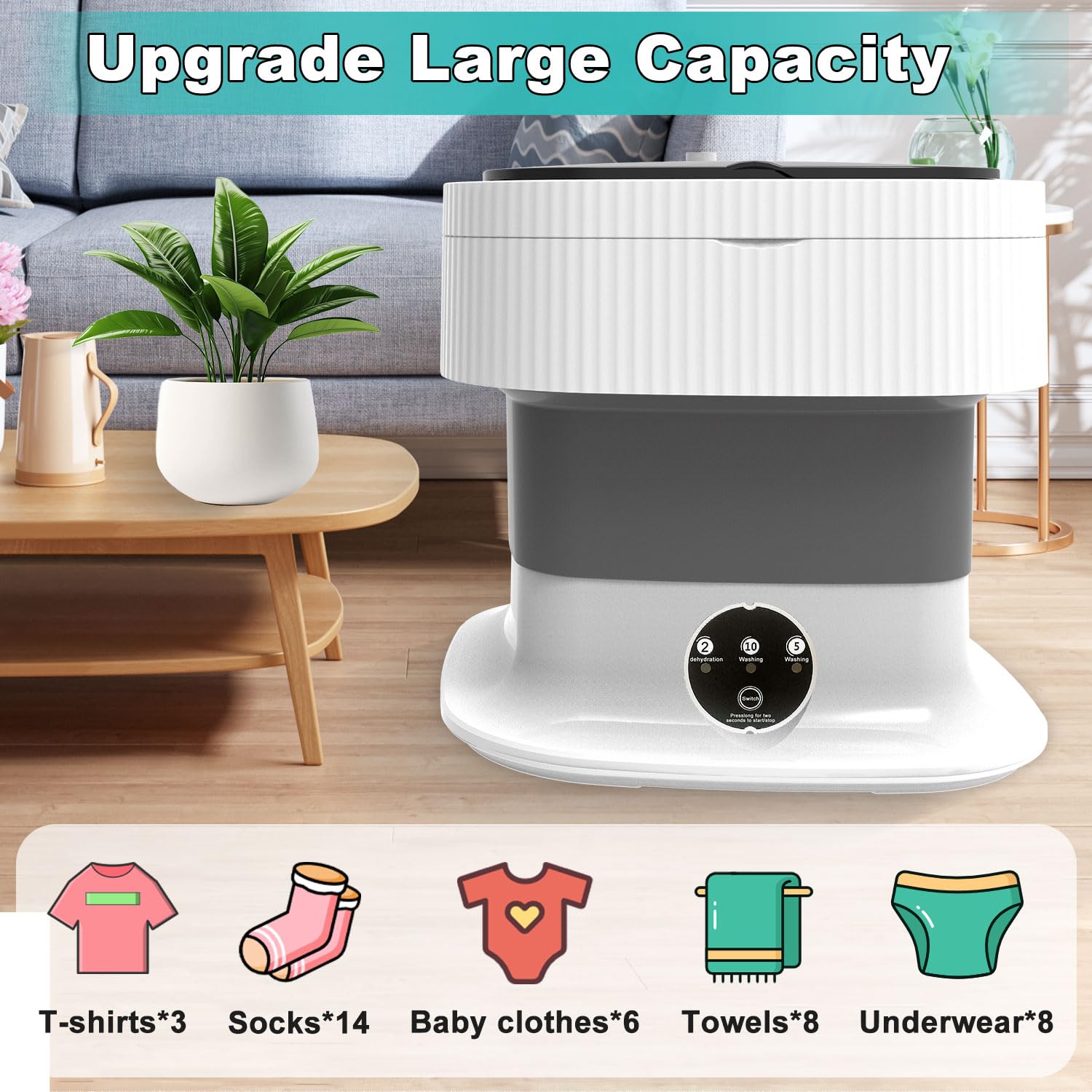Mini Portable Washing Machine 16L with Spin Dryer - Compact Travel Washer, Foldable Design, Grey | Perfect for Camping, Dorms, RVs & Small Apartments