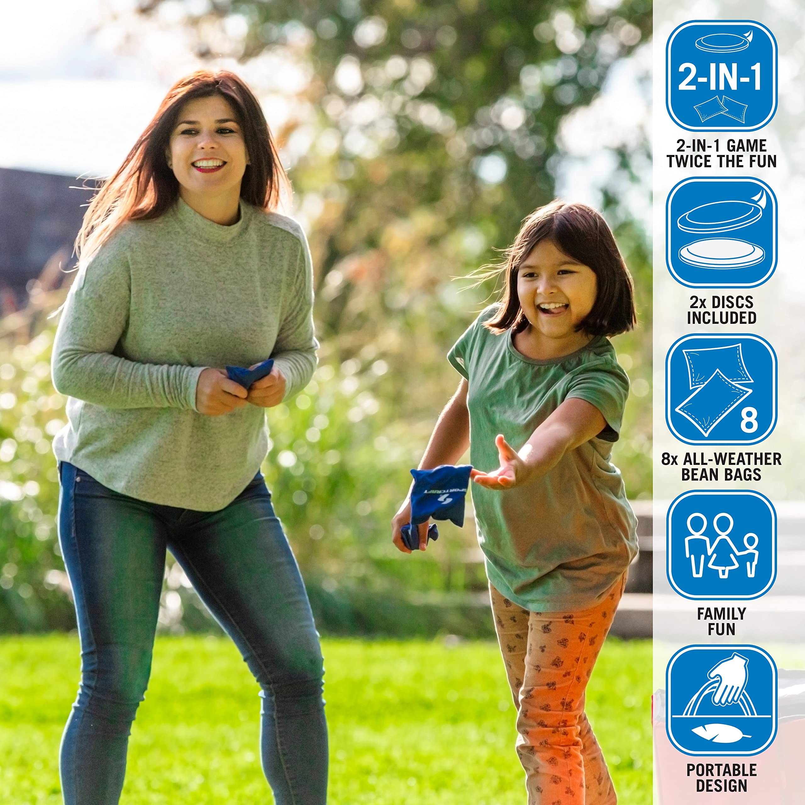 **Sportcraft 2-in-1 Folding Disc Slam & Bean Bag Toss Game Set - Red & Blue - Outdoor Backyard Party Games for Kids & Adults - Perfect for Picnics, BBQs, and Tailgating**