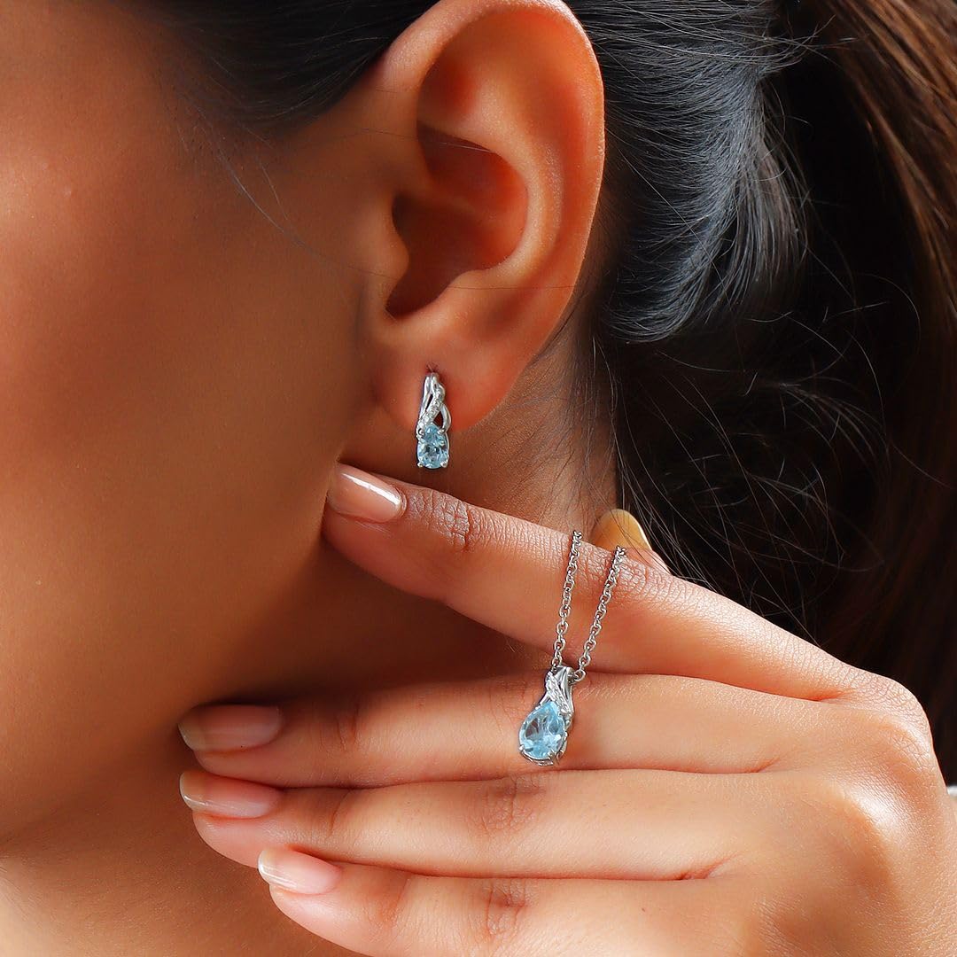 Shop LC Women's Teardrop Pendant Necklace & Dangle Earrings Set - 925 Sterling Silver Stainless Steel Jewelry for Wedding, Birthday Gifts | Elegant Costume Jewelry for Women, Perfect for Parties & Special Occasions