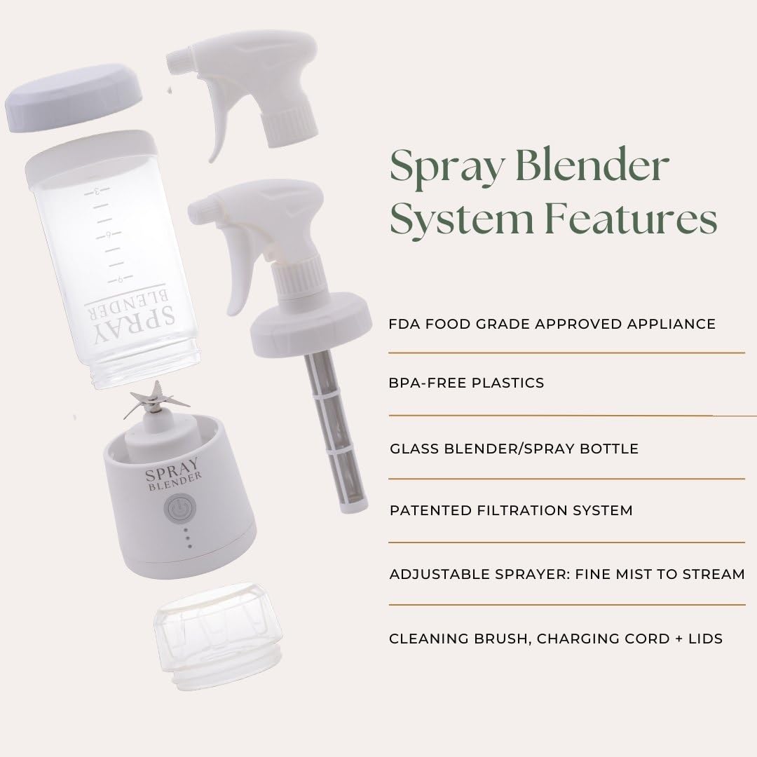 Electric Blender & Glass Spray Bottle Kit for Homemade Plant-Based Sprays - BPA-Free, Food-Grade for BBQ, Grilling & Kitchen Use - Quick & Easy DIY Essential Oil, Vinegar & Cooking Sprays