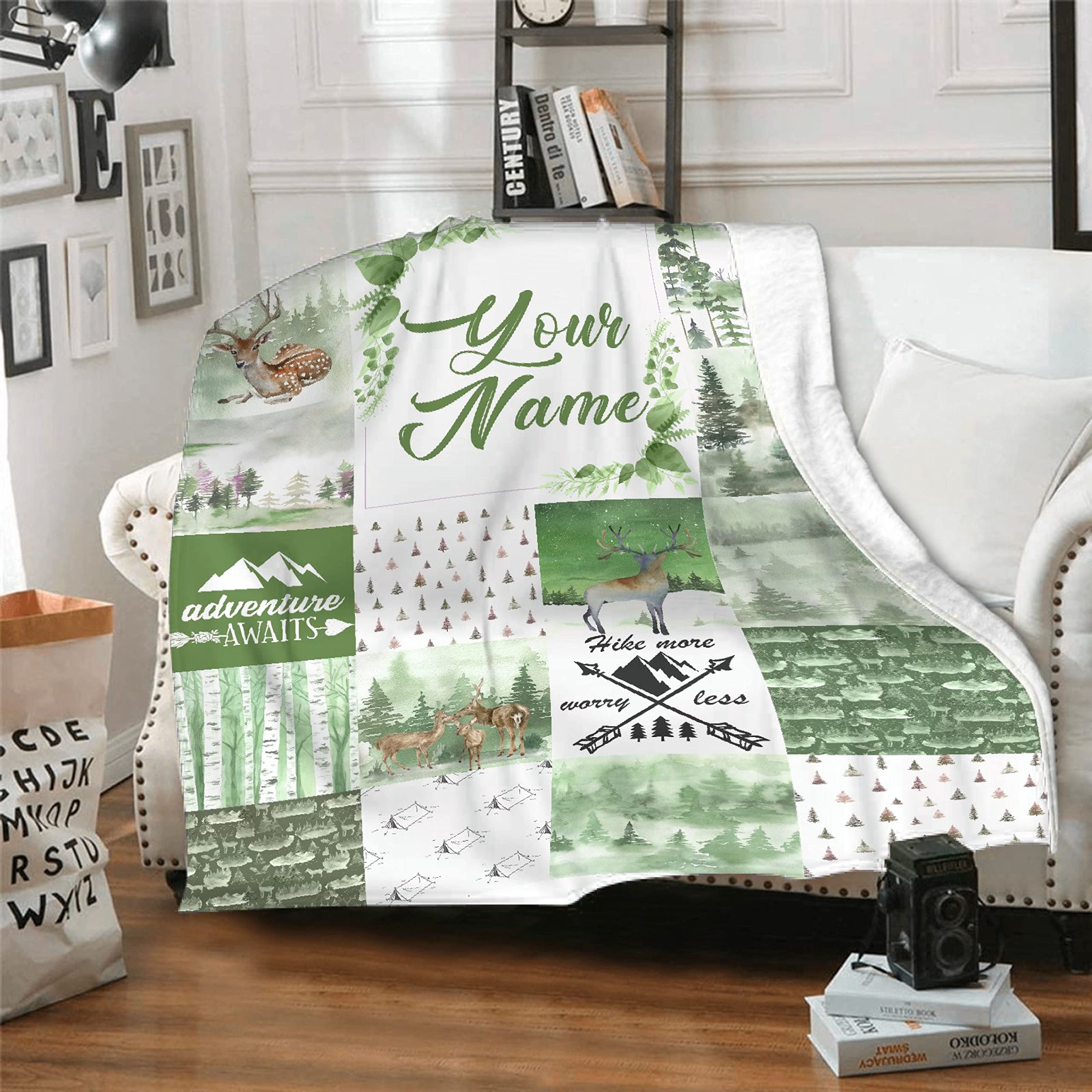 Personalized Baby Blankets with Name - Custom Woodland Deer Bear Moose Flannel Swaddling Blanket - Soft Cozy Receiving Blanket XS for Newborns - Perfect Baby Shower Gift for Girls & Boys - Nursery, Stroller & Photo Prop Essential