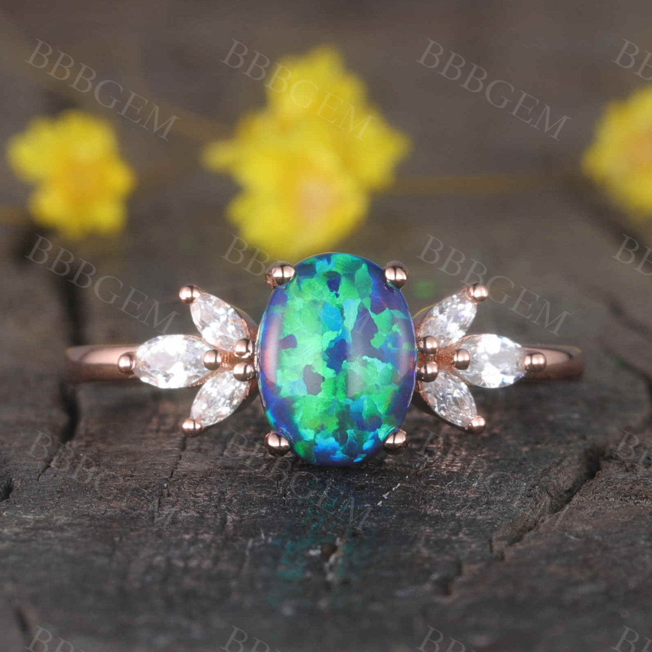 14K/18K Vintage Black Opal Engagement Ring - Moissanite Art Deco Wedding Band - Promise Jewelry for Women - Perfect for Proposals, Anniversaries & Special Occasions