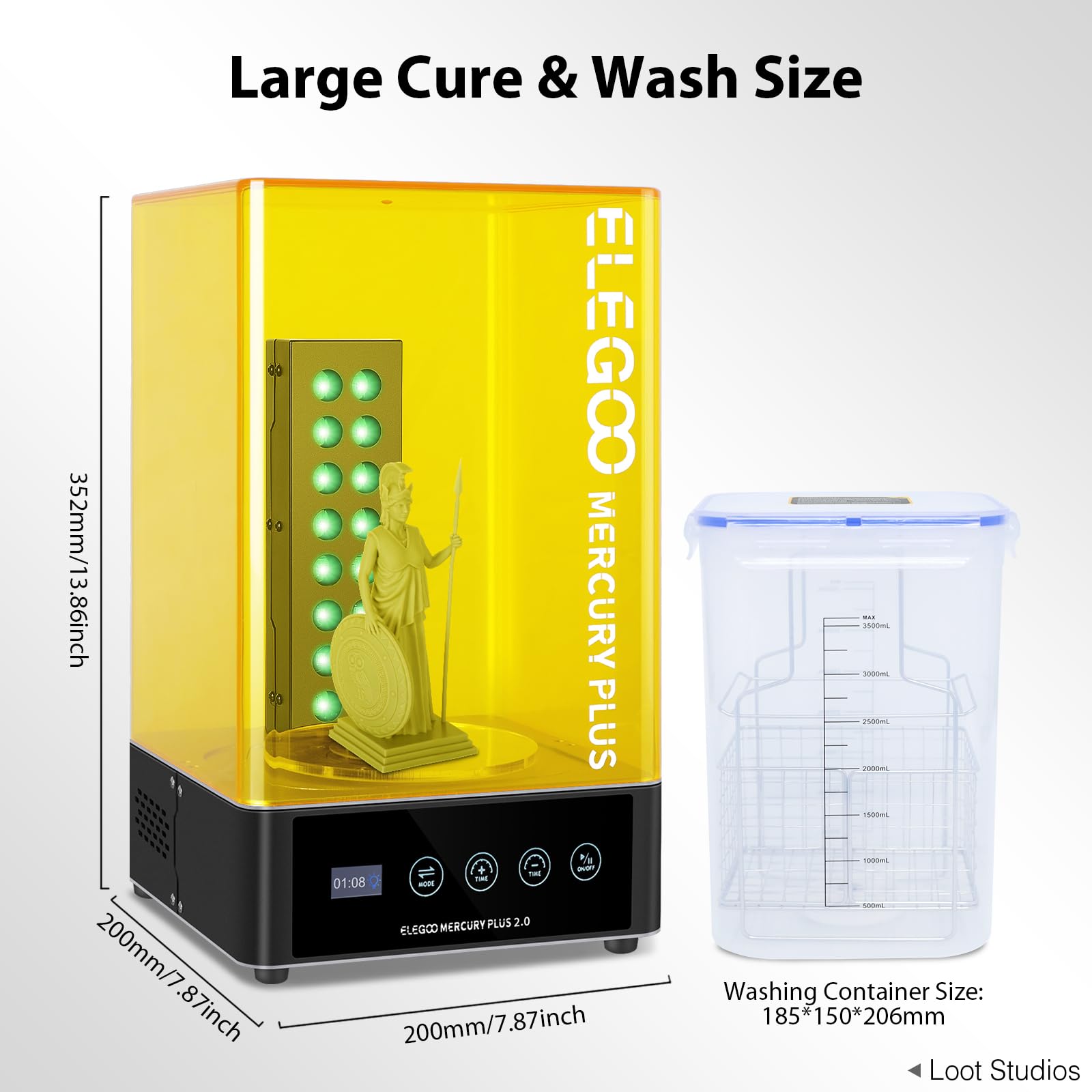 ELEGOO Mercury Plus 2.0 Large Wash and Cure Machine for LCD/SLA/DLP 3D Printing Resin Models with Rotary Curing Turntable & Washing Bucket - Perfect for Post-Processing 3D Prints at Home or Studio