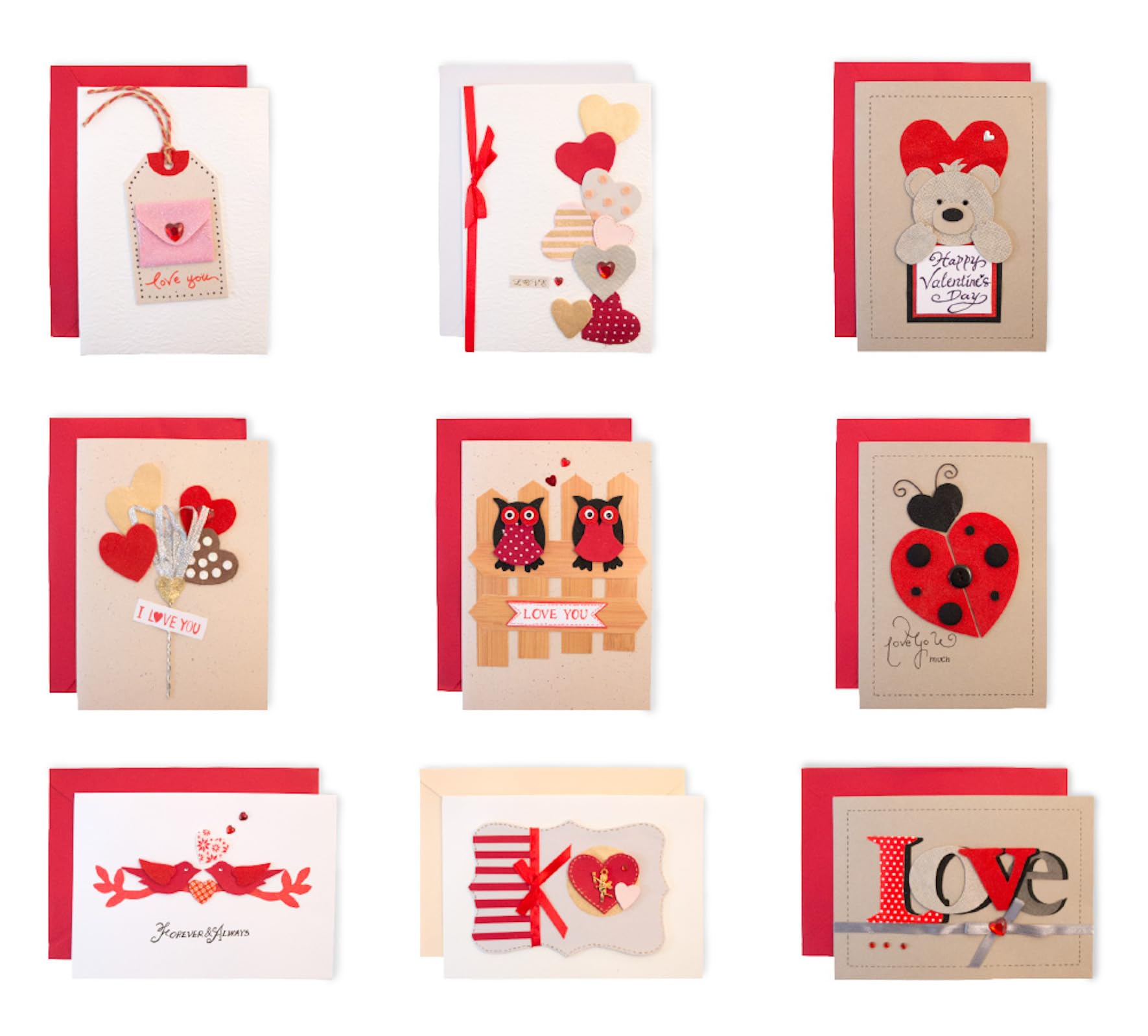 Boston International Handmade Greeting Cards Set - 54-Pack Embellished Valentine's Day Cards for Kids & Adults | Bulk Greeting Cards for Birthdays, Holidays & Special Occasions