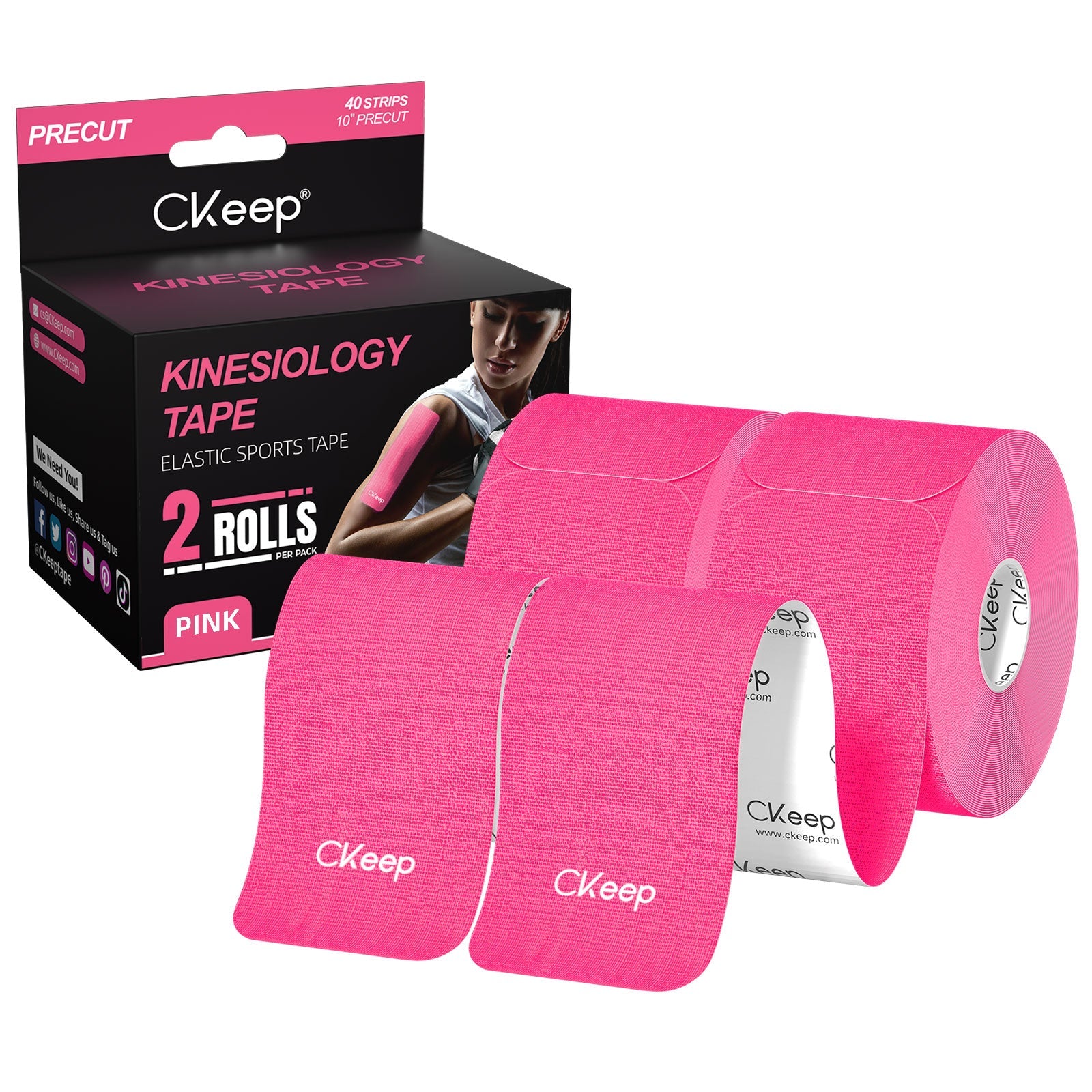 CKeep Kinesiology Tape - Pre-Cut Strips (2 Rolls) for Sports Injury Recovery & Muscle Pain Relief - Ideal for Athletes, Runners & Physical Therapy