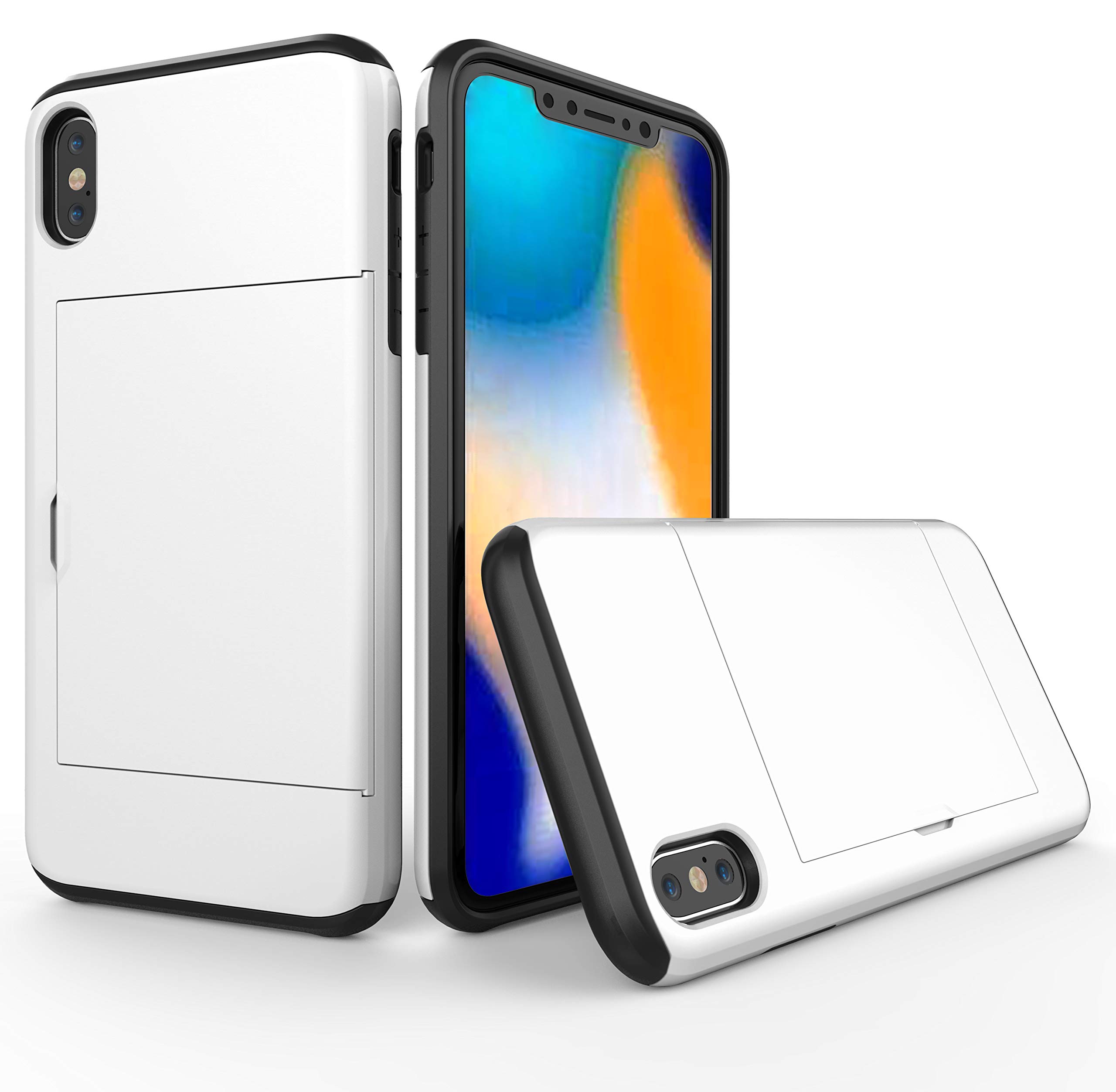 SORAKA iPhone X / Xs Wallet Case with Card Holder - Dual Layer Shockproof Armor Cover (PC + TPU) - White - Perfect for Everyday Use, Travel & Business