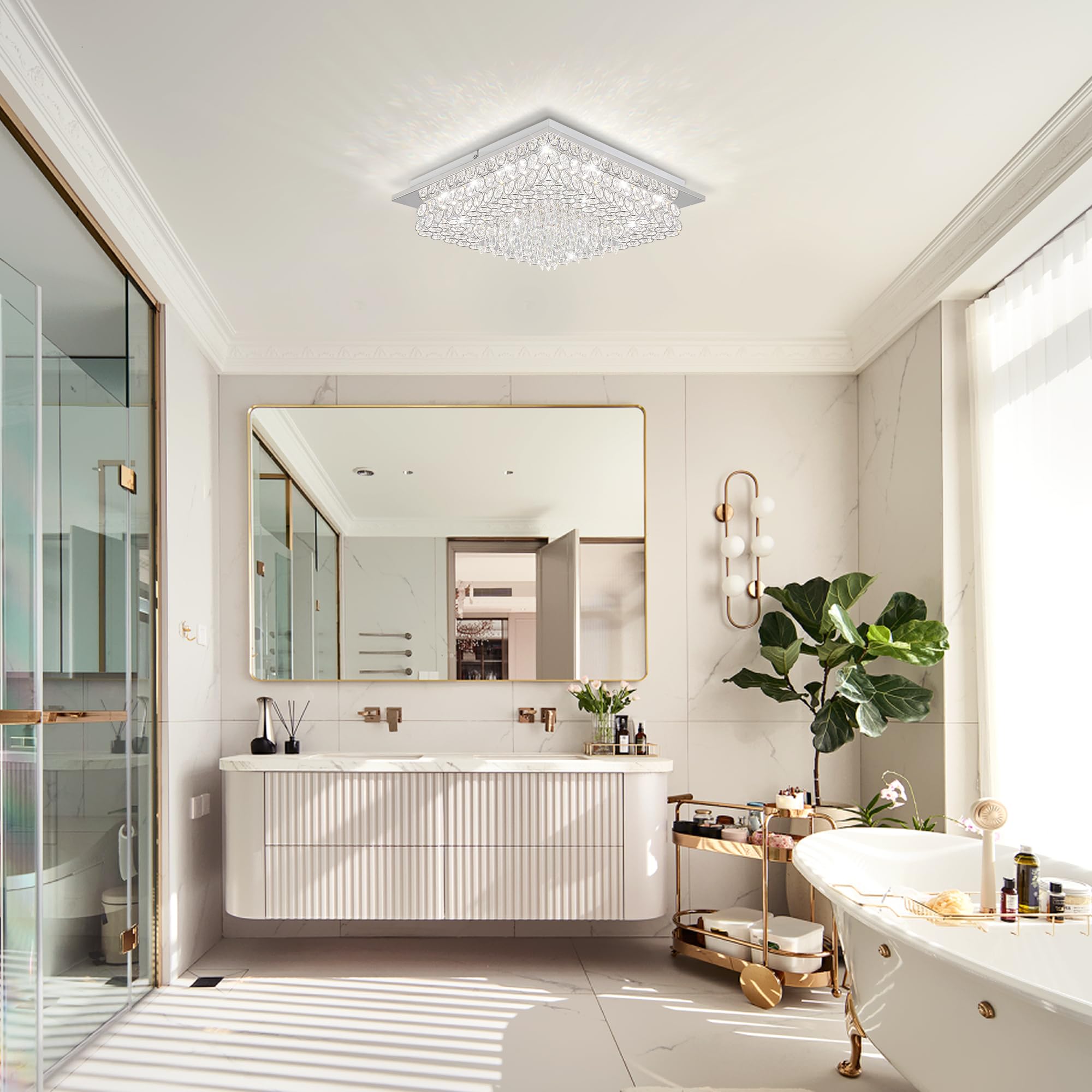 Modern LED Flush Mount Ceiling Light - Crystal Chandelier Lighting Fixture for Hallway, Bedroom & Kitchen - Dimmable Energy-Saving Light for Home Decor & Dining Room Ambiance