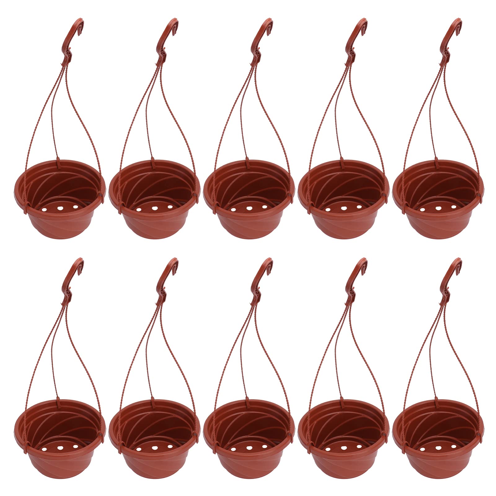 DOITOOL 10 Sets 6.7 Inch Plastic Hanging Planter Pots with Chains - Small Hanging Flower Pots for Orchids, Succulents, Herbs - Indoor Outdoor Planters for Balcony, Garden, Patio Decoration (Coffee) - Perfect for Home, Office, and Gift Giving