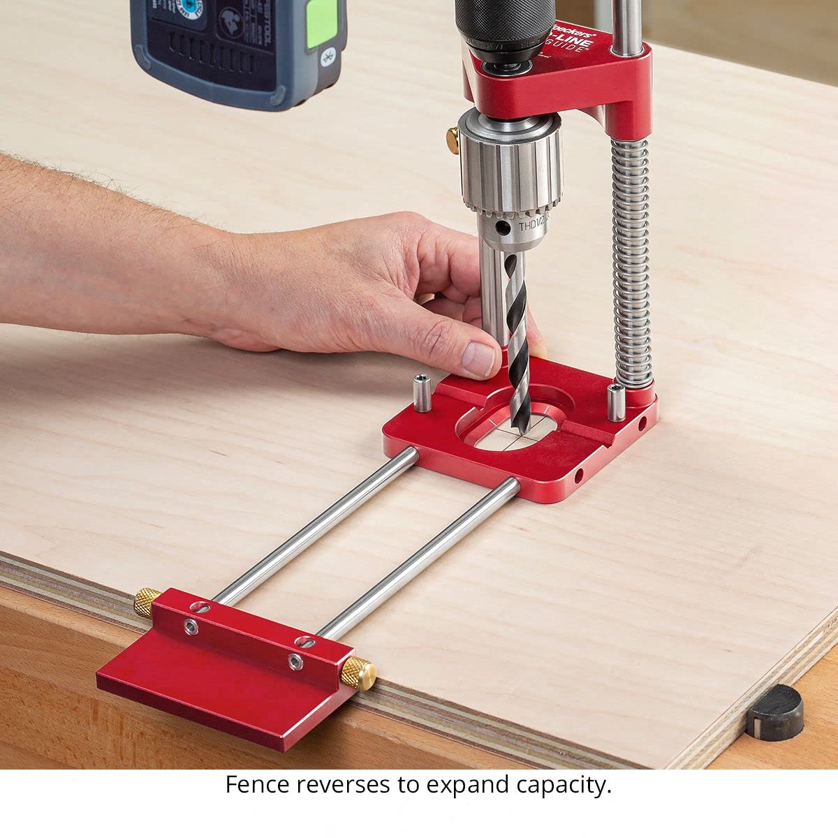 Woodpeckers Auto Line Drill Guide Deluxe Kit - Portable Precision Drilling Tool with Guide, 6 Extension Rods, 2 Flip Stops & Wrench - Perfect for Woodworking, Metalworking & DIY Home Projects