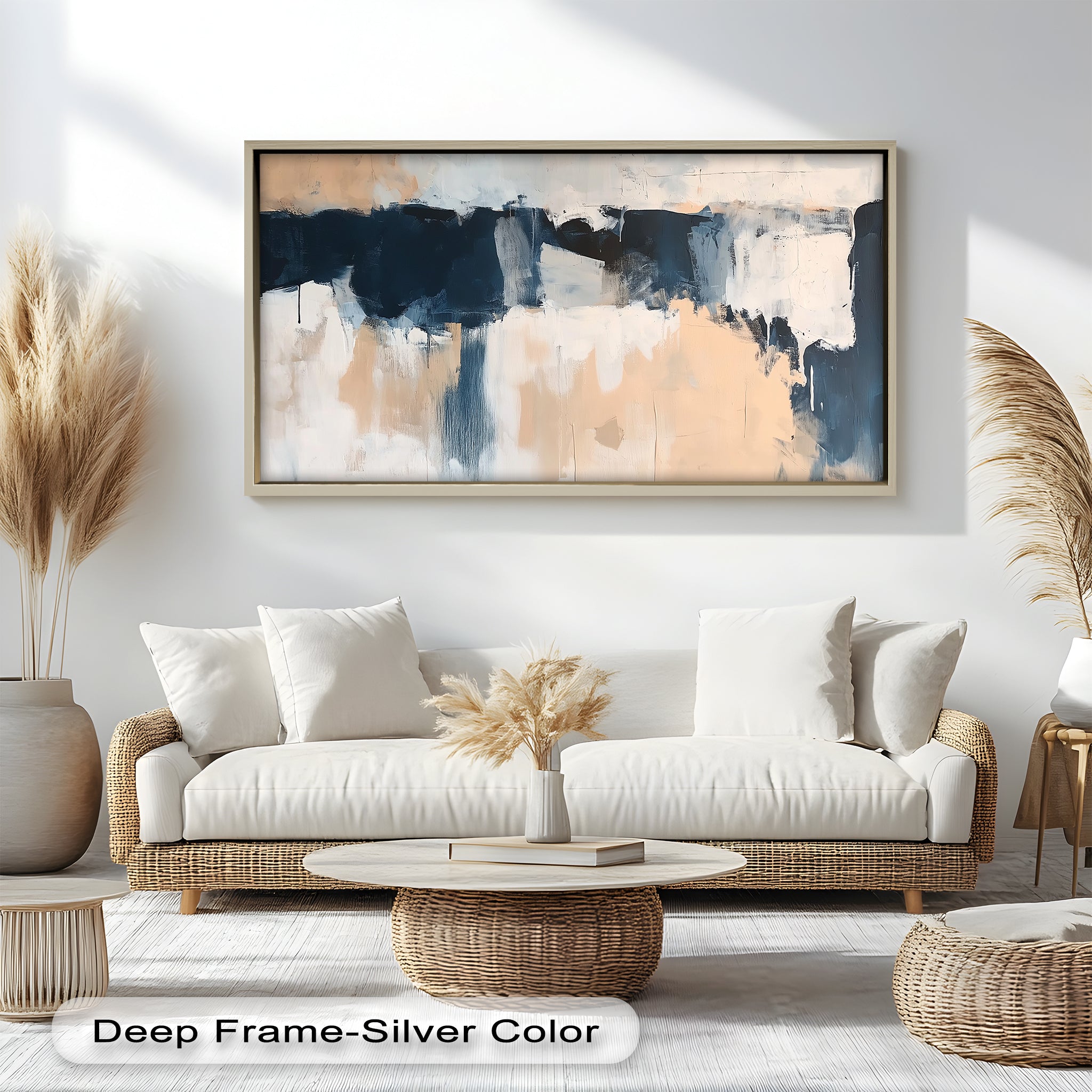 Coastal Horizon - Neutral Navy Abstract Oil Painting on Canvas | Modern Wall Art for Living Room, Bedroom & Office Decor