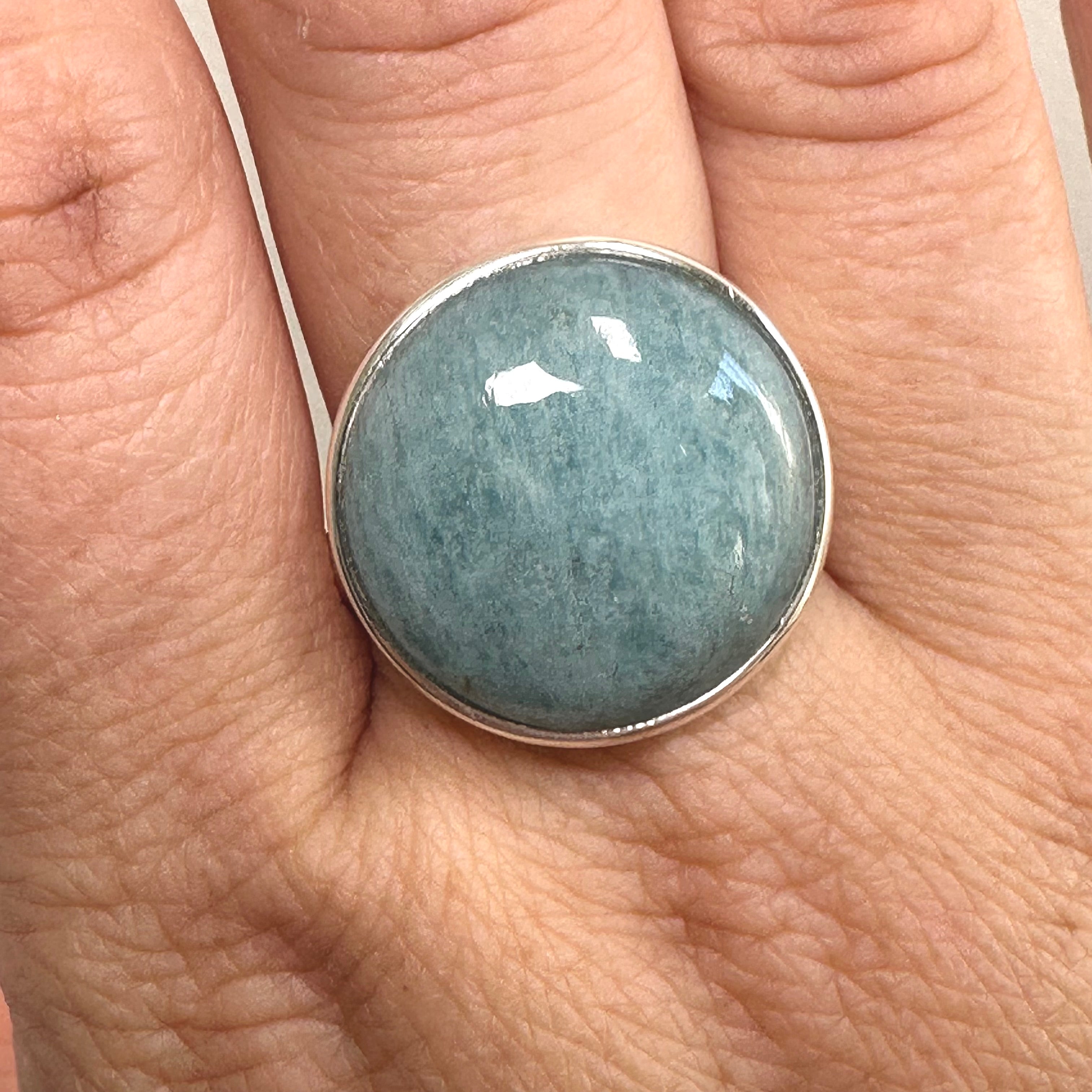 Natural Aquamarine Round Cabochon Ring - Size 12 (India Origin) - Handmade Sterling Silver Jewelry for Women - Perfect for Weddings, Anniversaries & Special Occasions