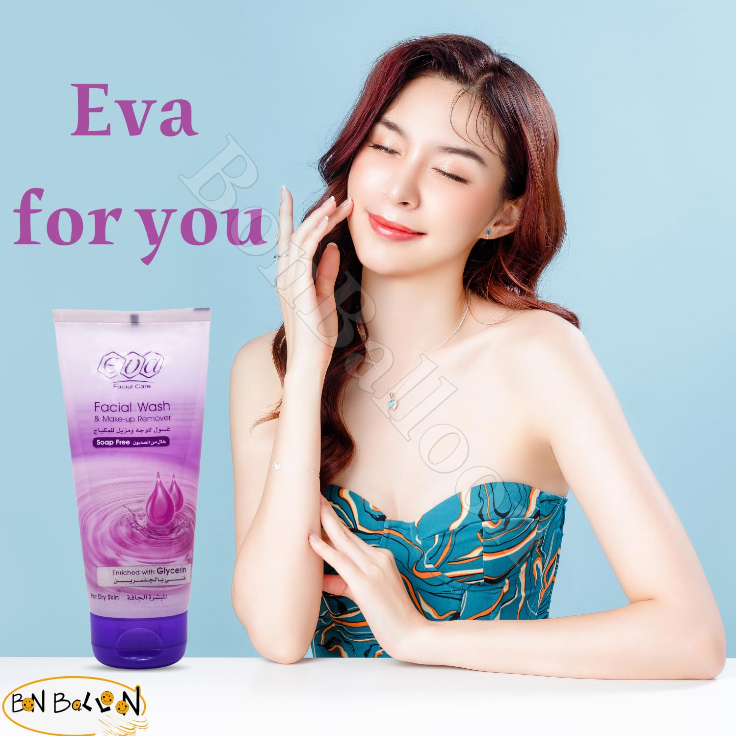 Eva Facial Wash & Makeup Remover (5.07 oz/150ml) - Glycerin Enriched Cleanser for Dry Skin, Hydrating & Soap-Free Formula - Perfect for Nighttime Routine & Gentle Makeup Removal