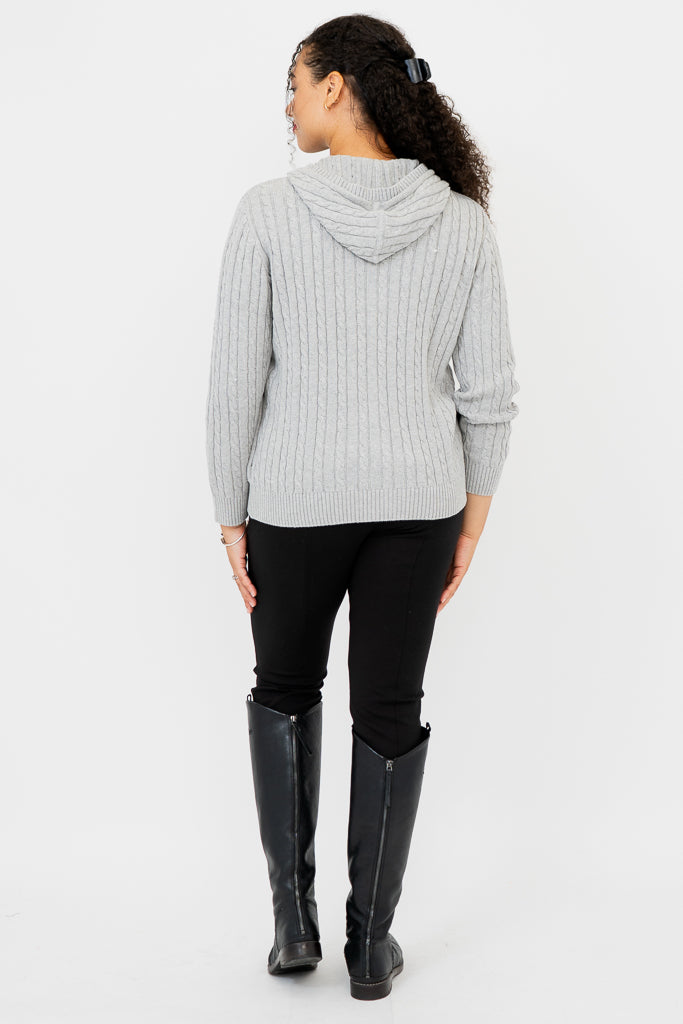 Elsie Sweater Women's Silver Cotton Knit Pullover - Cozy Casual Wear for Fall & Winter Fashion