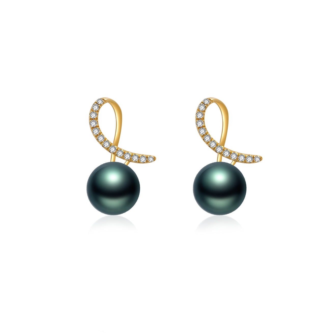 18K Gold Diamond Tahitian Pearl Earrings for Women - Luxury Stud Earrings with Genuine Pearls & Diamonds - Perfect for Weddings, Anniversaries & Special Occasions