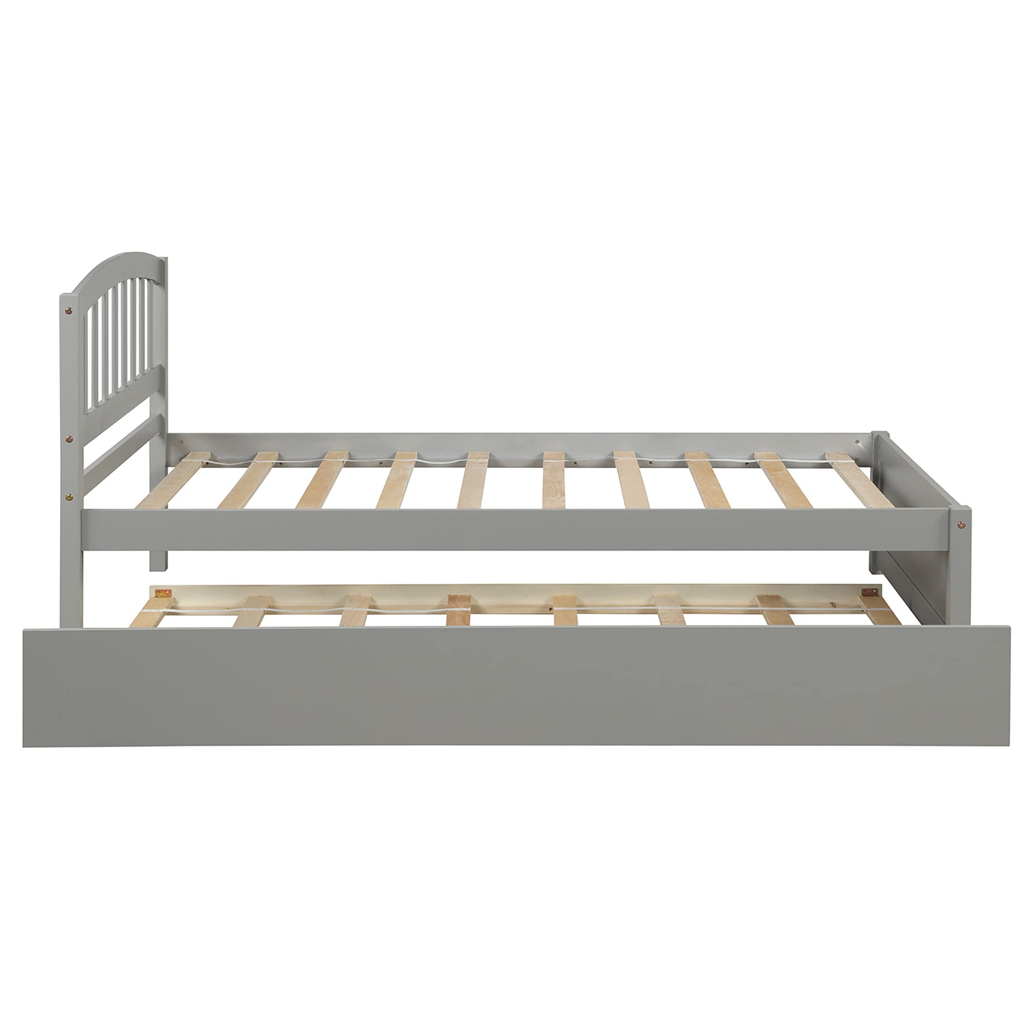 Solid Wood Twin Size Platform Bed with Headboard & Trundle - No Box Spring Needed - Space Saving Design for Small Rooms - Perfect for Kids, Teens & Adults Bedroom, Guest Room or Dorm